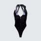 Betsy Black Vegan Leather Plunge Bodysuit product front