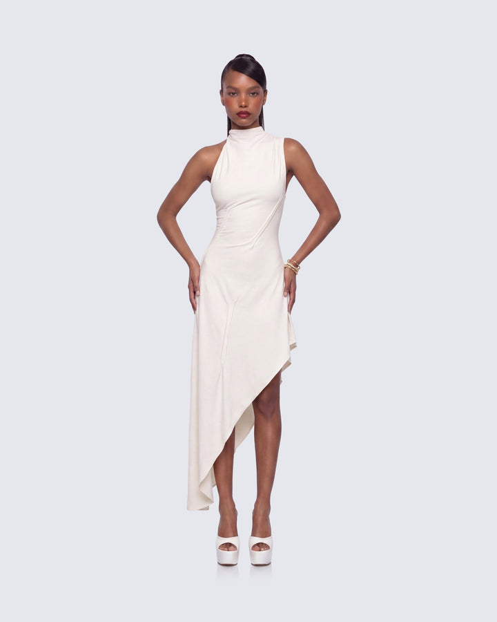 Billie Ivory Cinched Detail Open Back Tailored Midi Dress