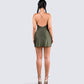 Bindi Olive Green Satin Mini Dress