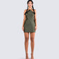 Bindi Olive Green Satin Mini Dress