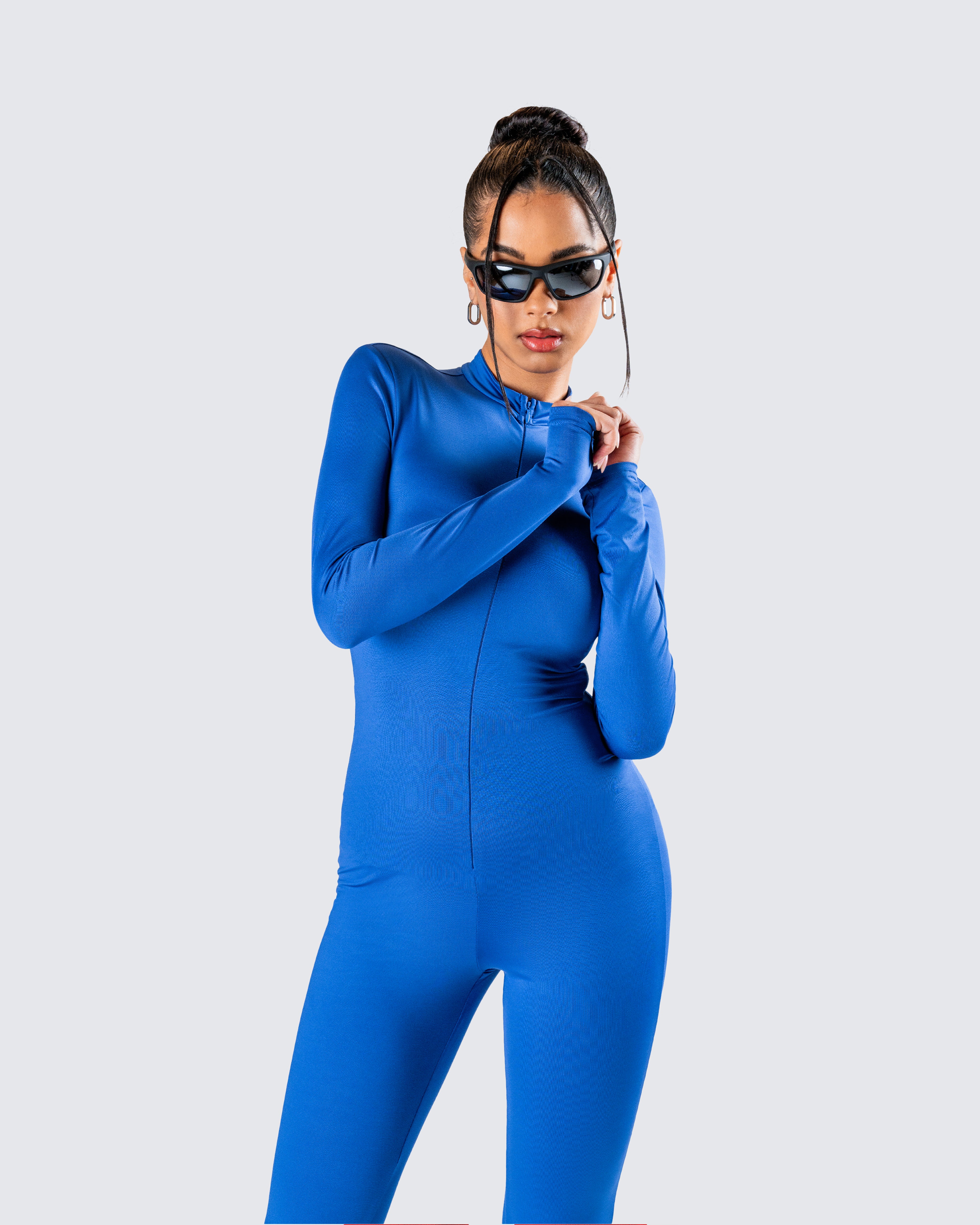 Finesse Brianna Blue Zip Up Jumpsuit M