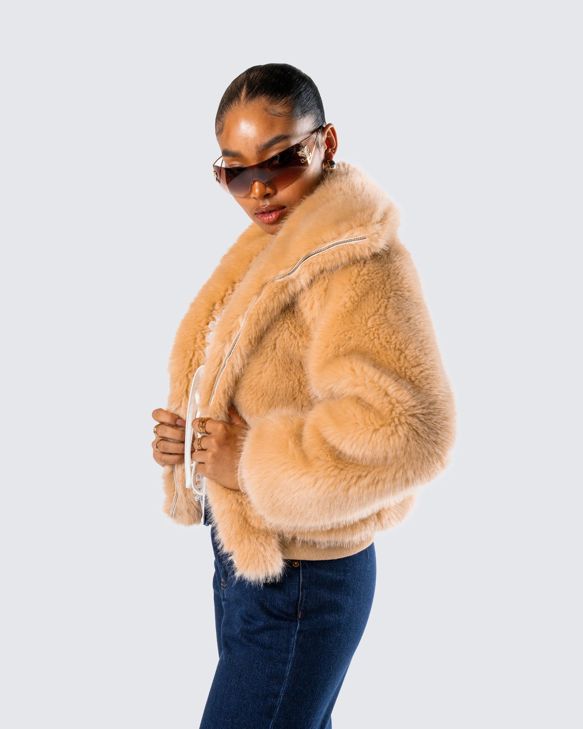 Briar Tan Faux Fur Bomber Jacket – FINESSE