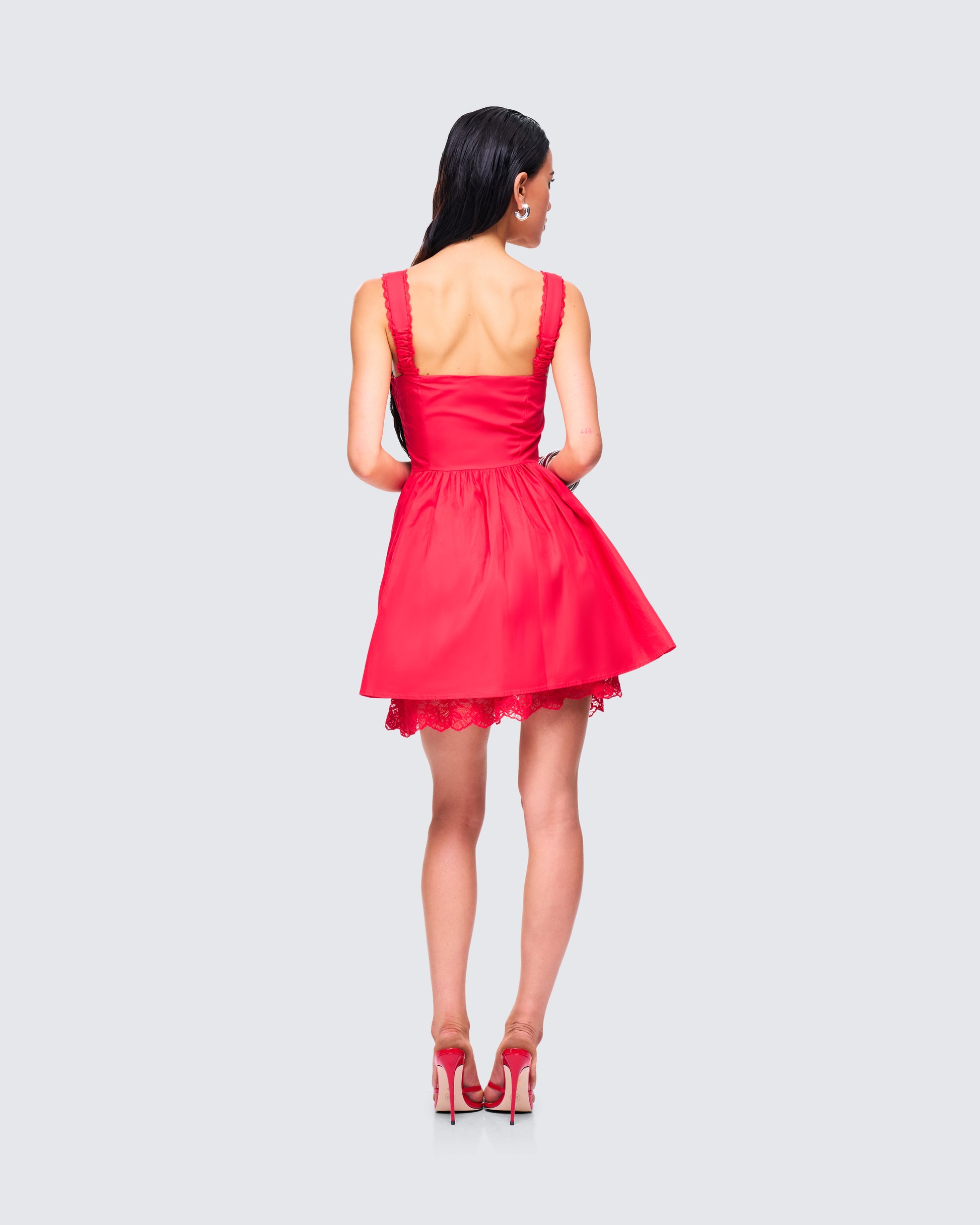 Red Cotton Mini Dress - Corset Bodice Fit and Flare FINESSE Red Cotton Mini Dress - Corset Bodice Fit and Flare FINESSE