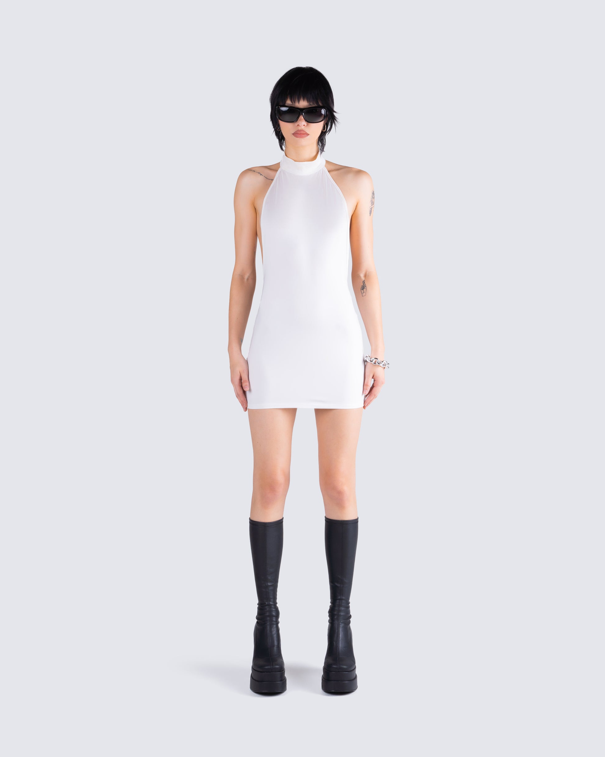White Halter Mini Dress - Bodycon Party Dress FINESSE White Halter Mini Dress - Bodycon Party Dress FINESSE