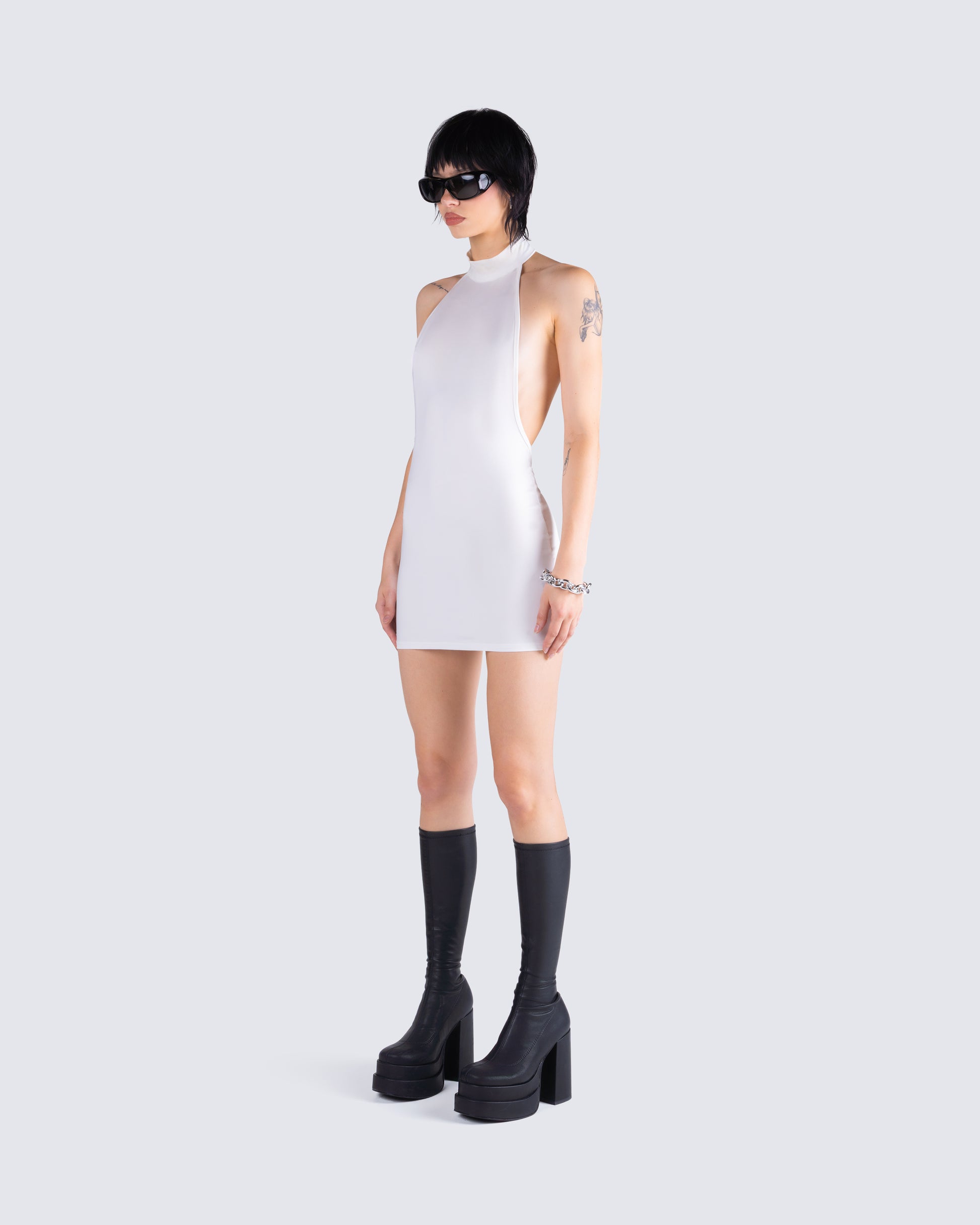 White Halter Mini Dress - Bodycon Party Dress FINESSE White Halter Mini Dress - Bodycon Party Dress FINESSE
