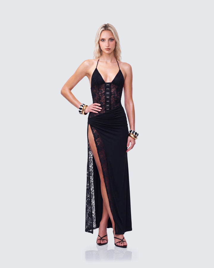 Brookes Black Lace & Scuba Crepe Maxi Dress