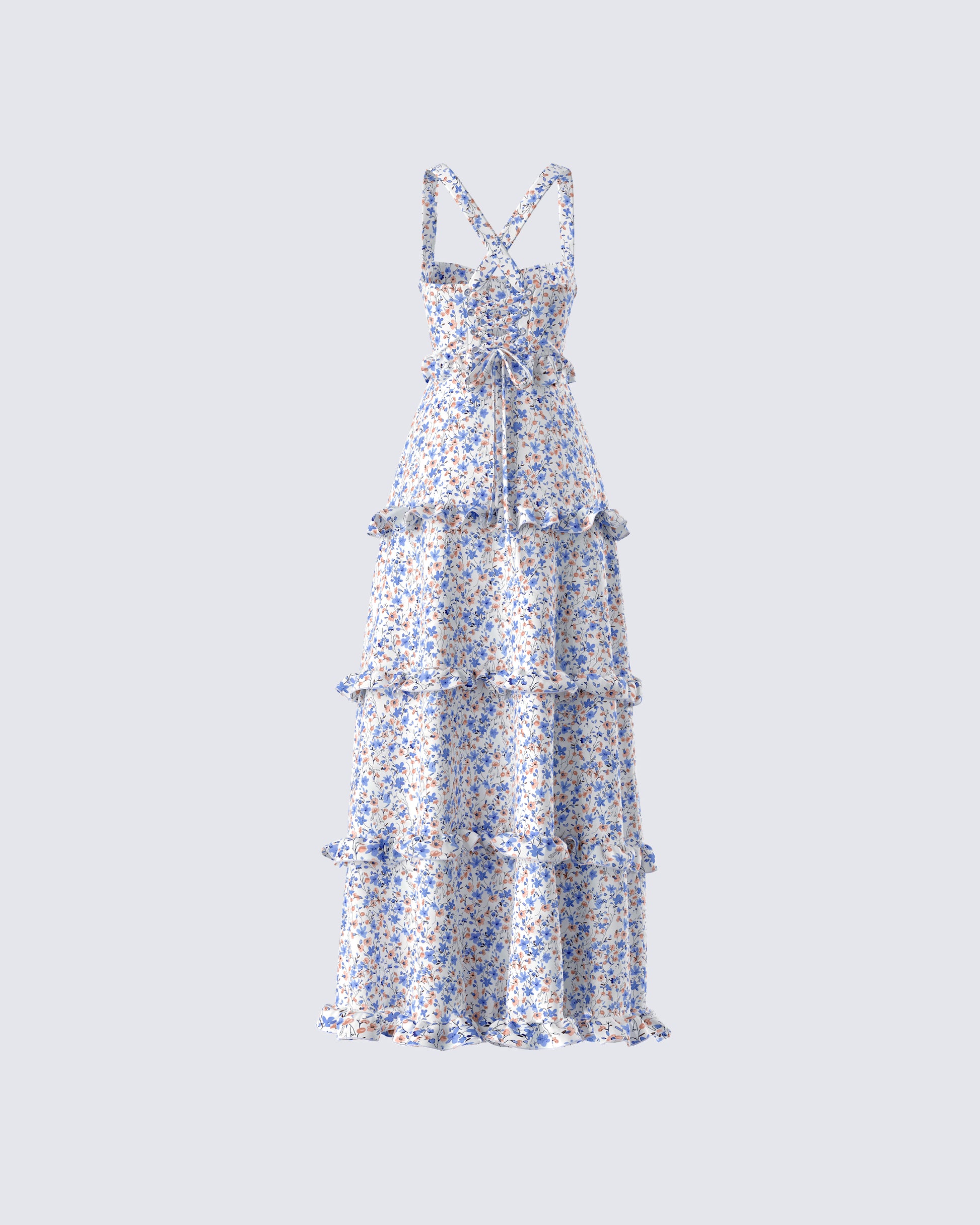 Blue Floral Maxi Dress - Tiered Ruffle Garden Party FINESSE Blue Floral Maxi Dress - Tiered Ruffle Garden Party FINESSE