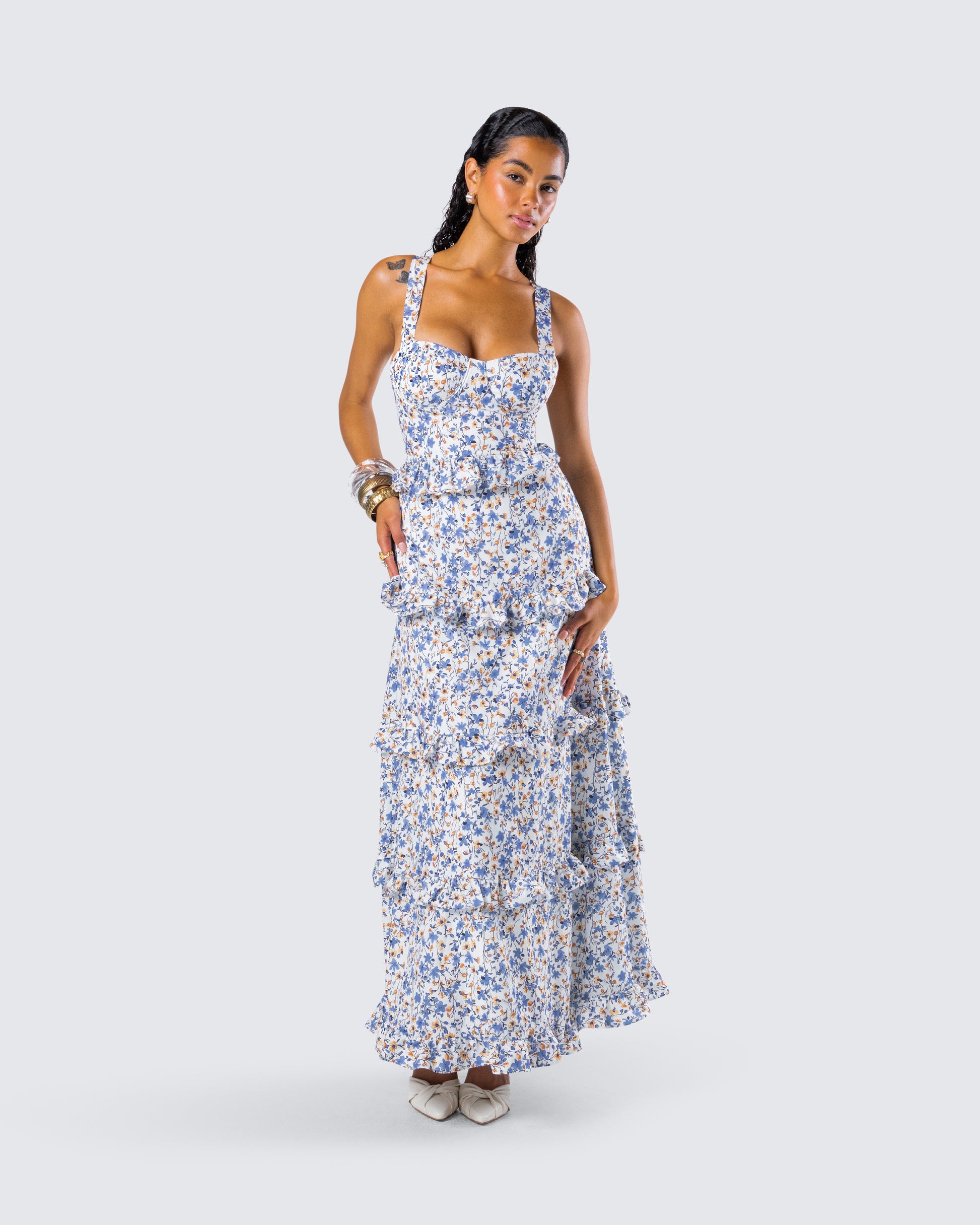 blue floral garden party dress Bare Blue Twirl Dress XL