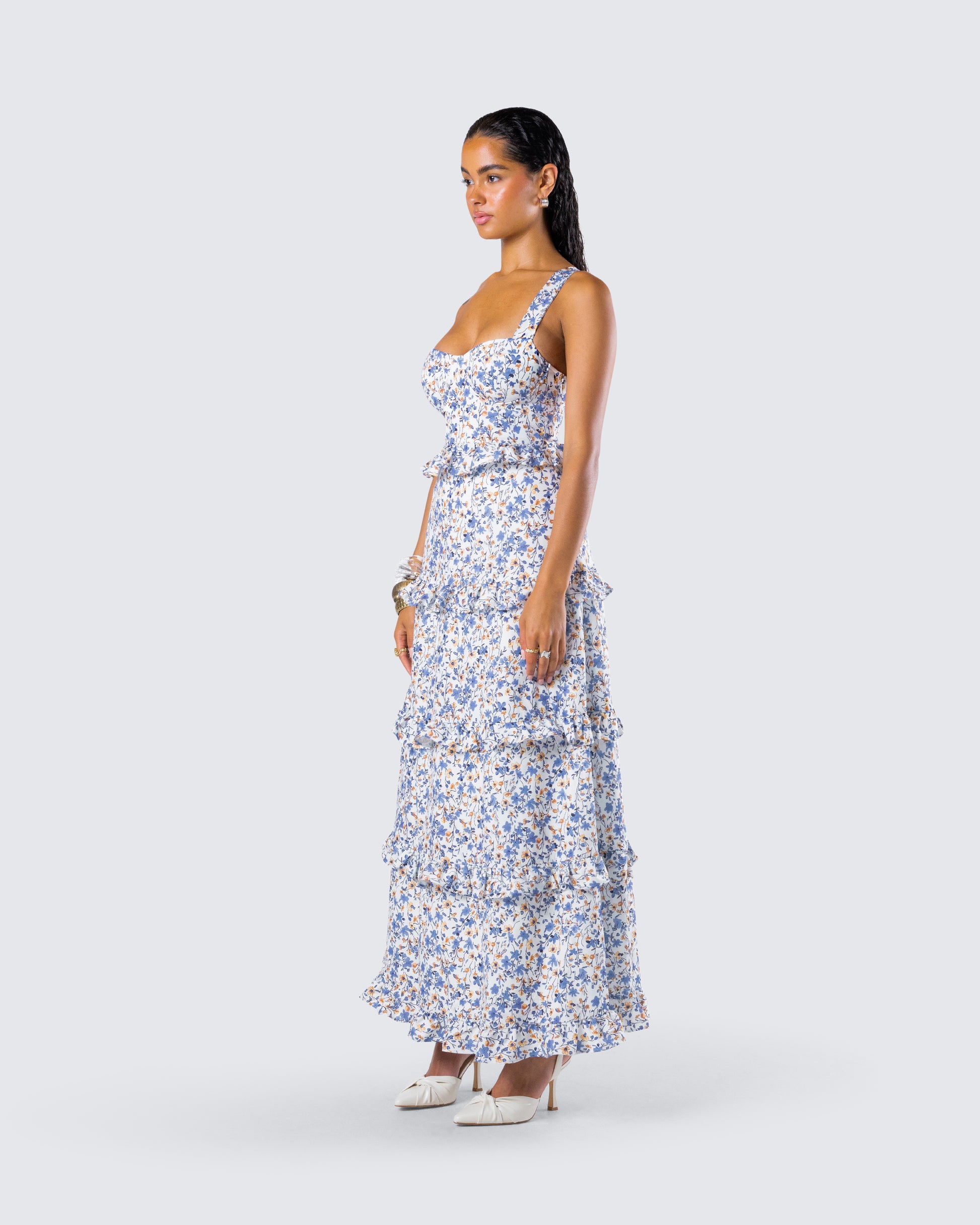 multi floral party dress Blue Floral Maxi Dress