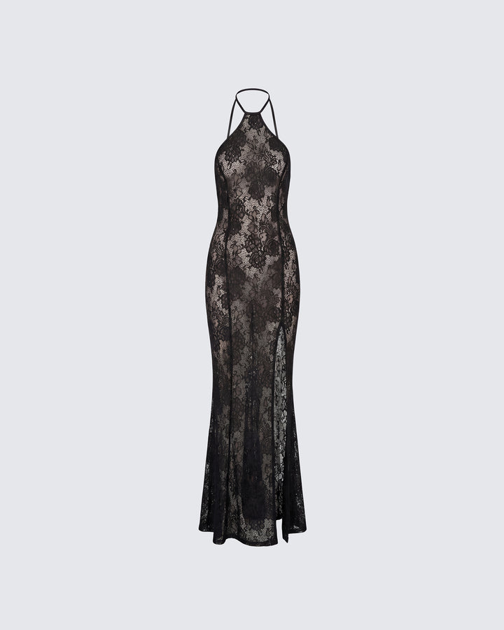 Babette Black Lace Sheer Maxi Dress product front