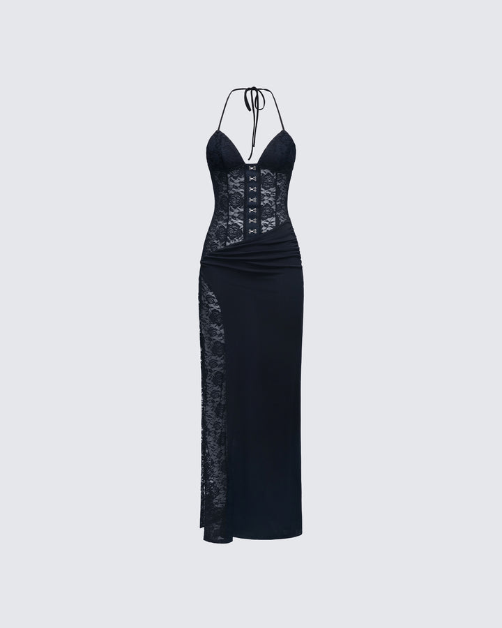 Brookes Black Lace & Scuba Crepe Maxi Dress