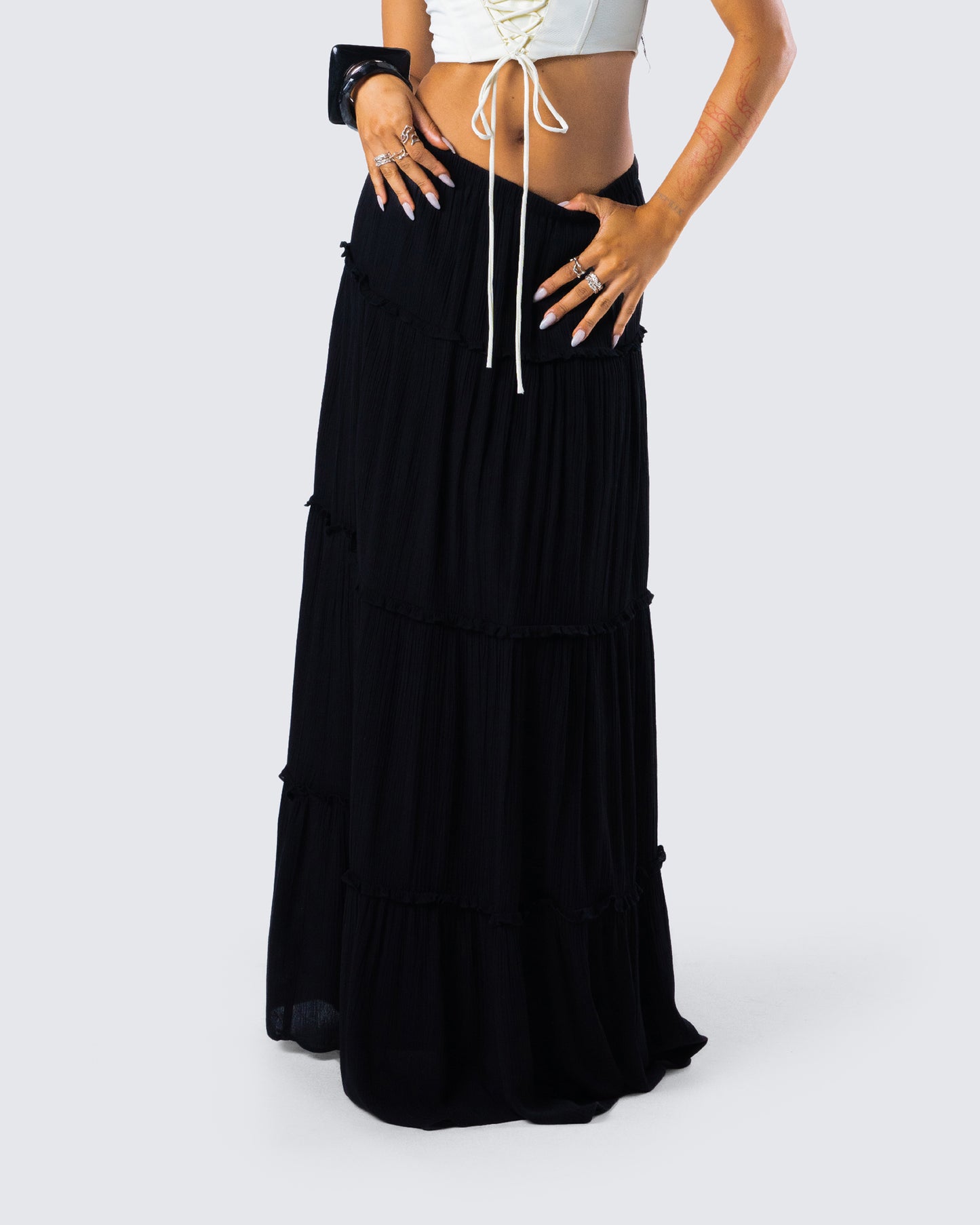 Cailin Black Tiered Maxi Skirt