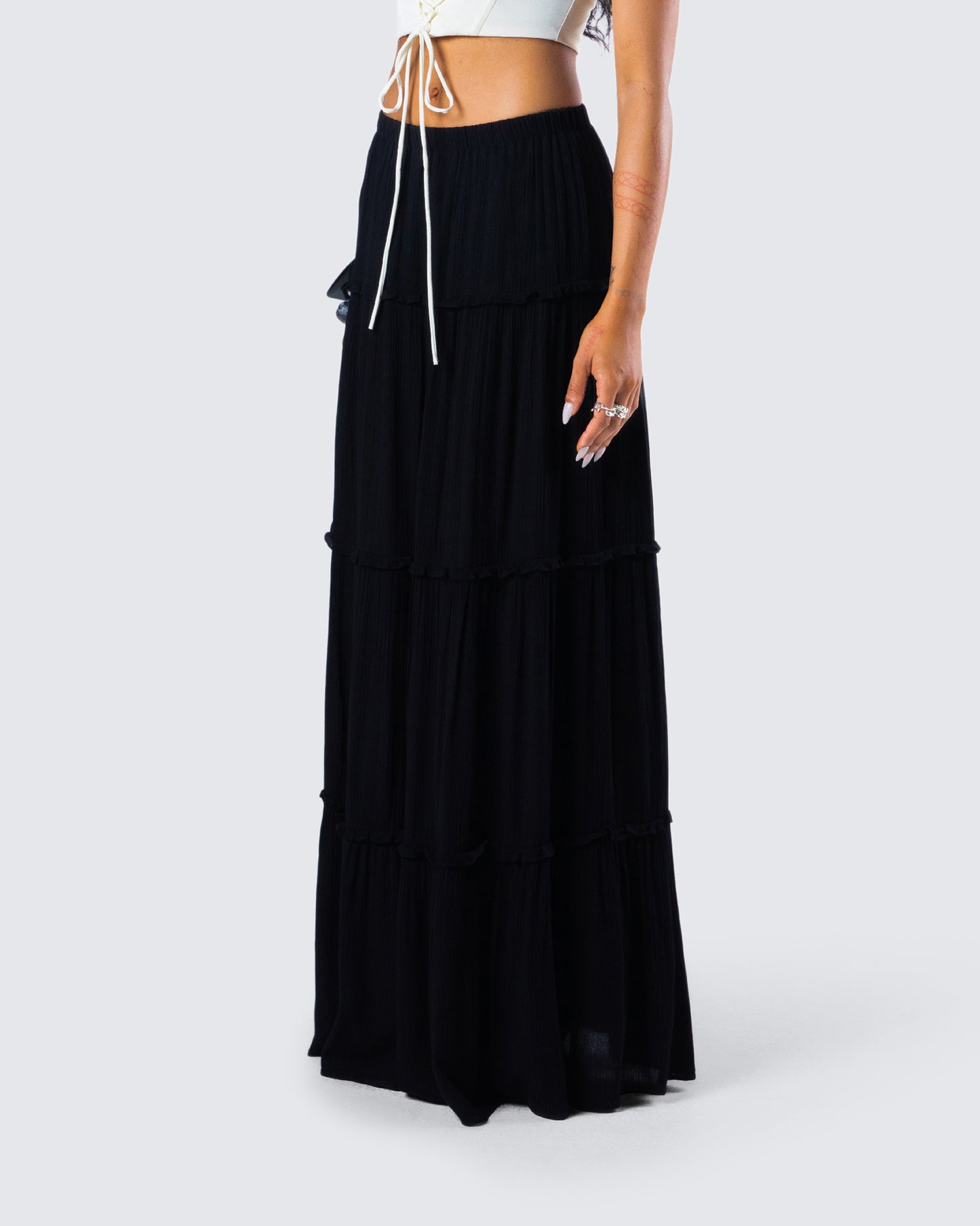 Cailin Black Tiered Maxi Skirt