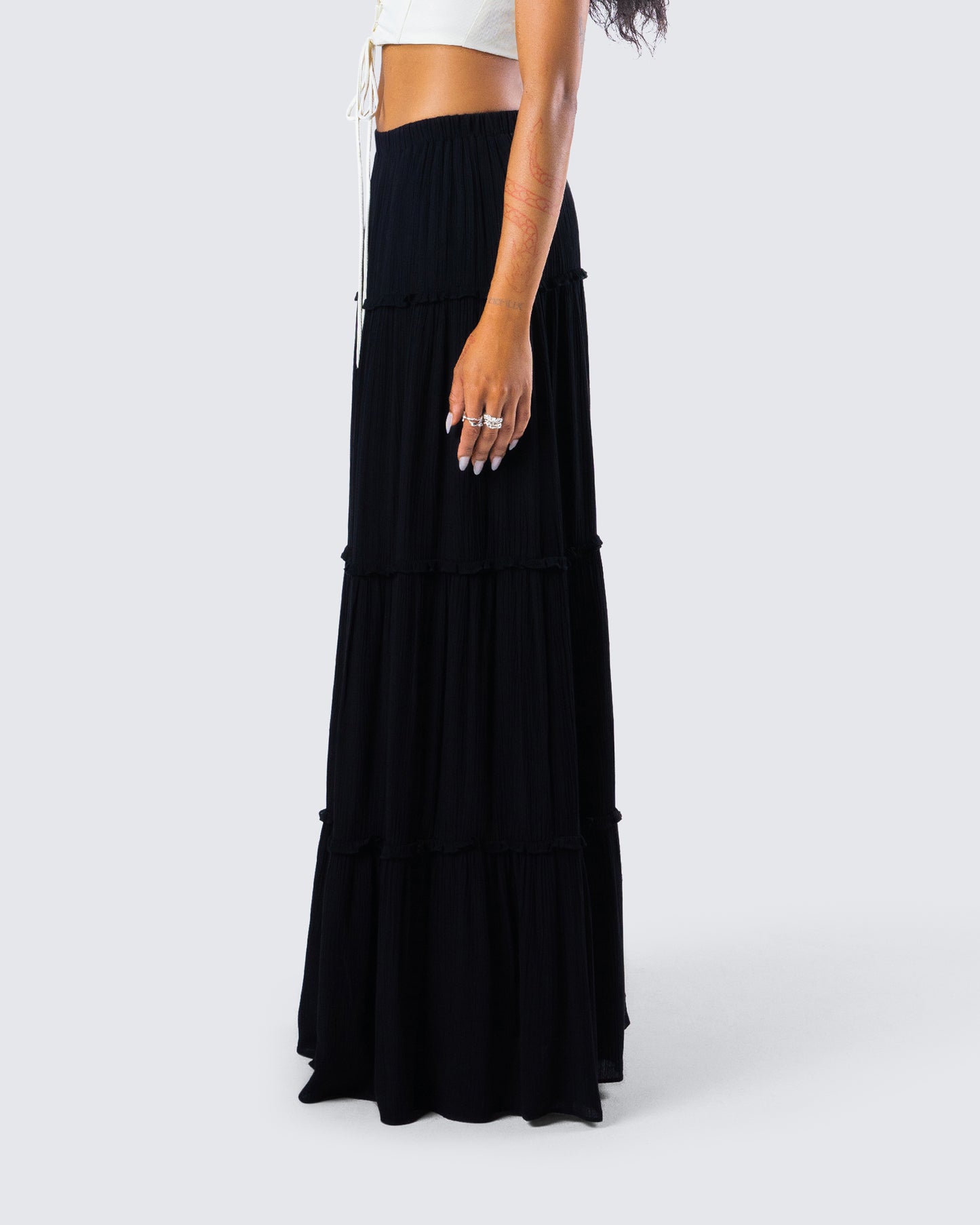 Cailin Black Tiered Maxi Skirt