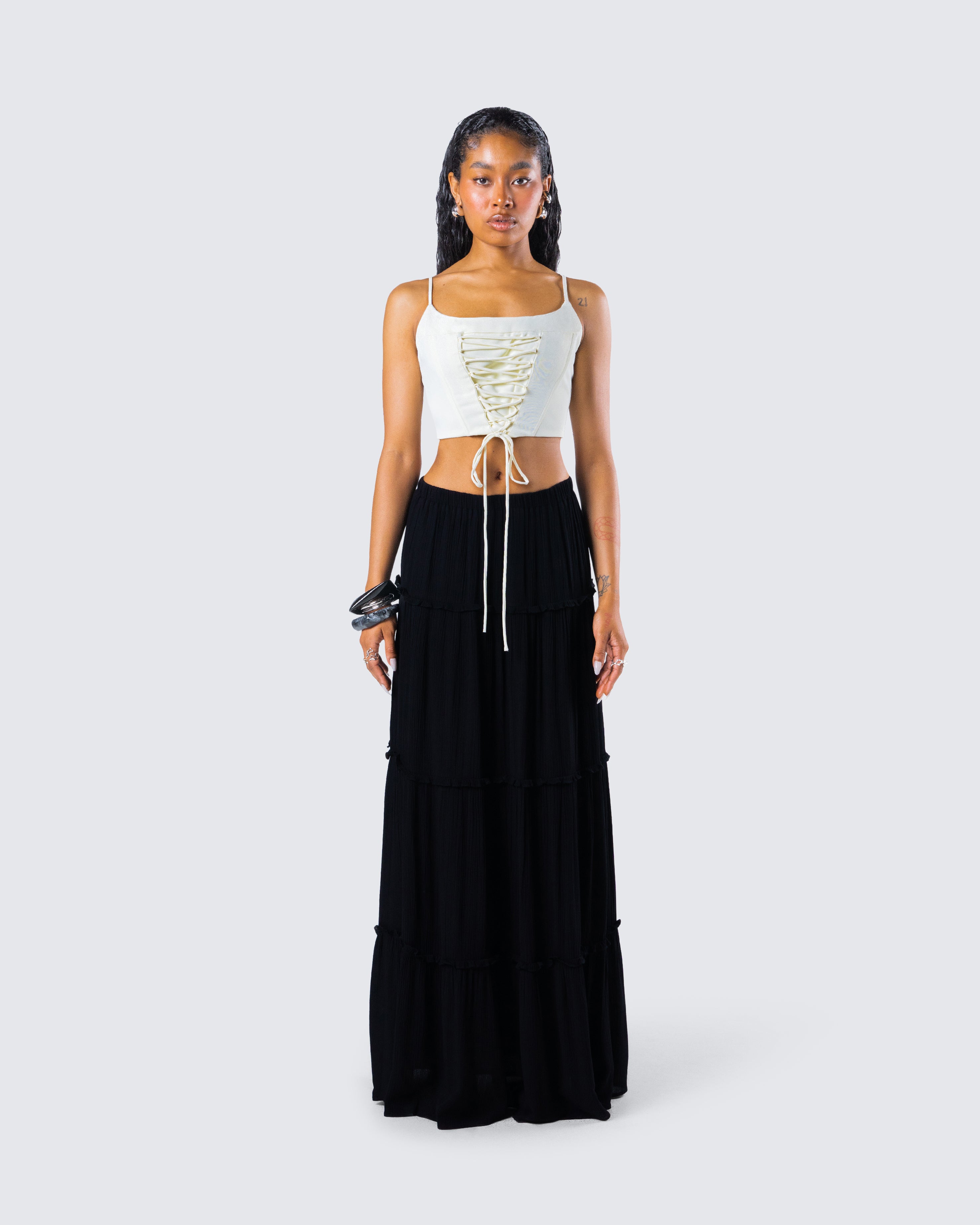 Black Graphic Print Flare Jeans with Corset Top Set – FINESSE
