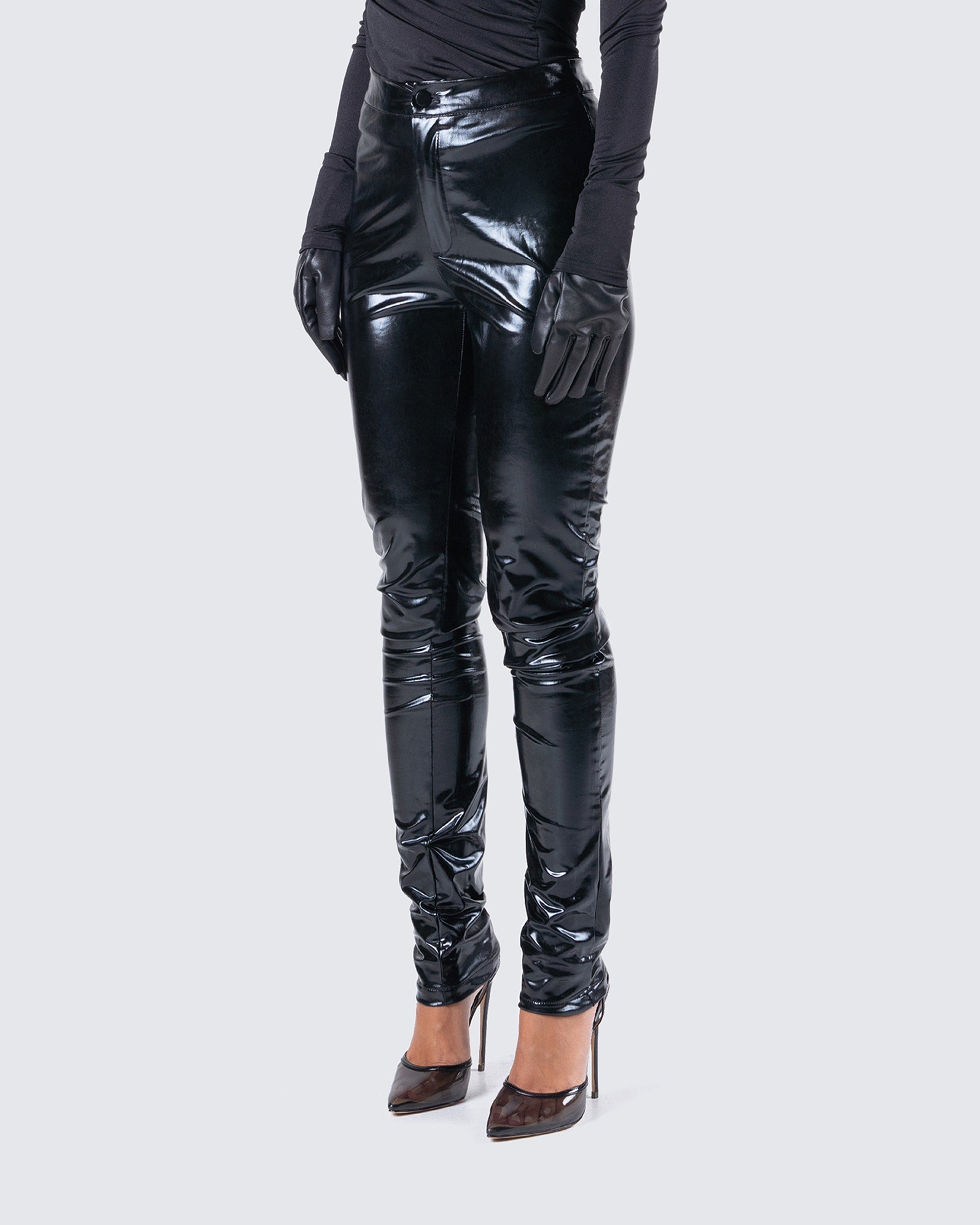 Zara 100% Polyurethane Solid Black Faux Leather Pants Size XS - 49