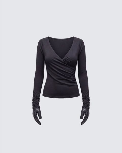Black Off Shoulder Crop Top with Gloves - Long Sleeve – FINESSE