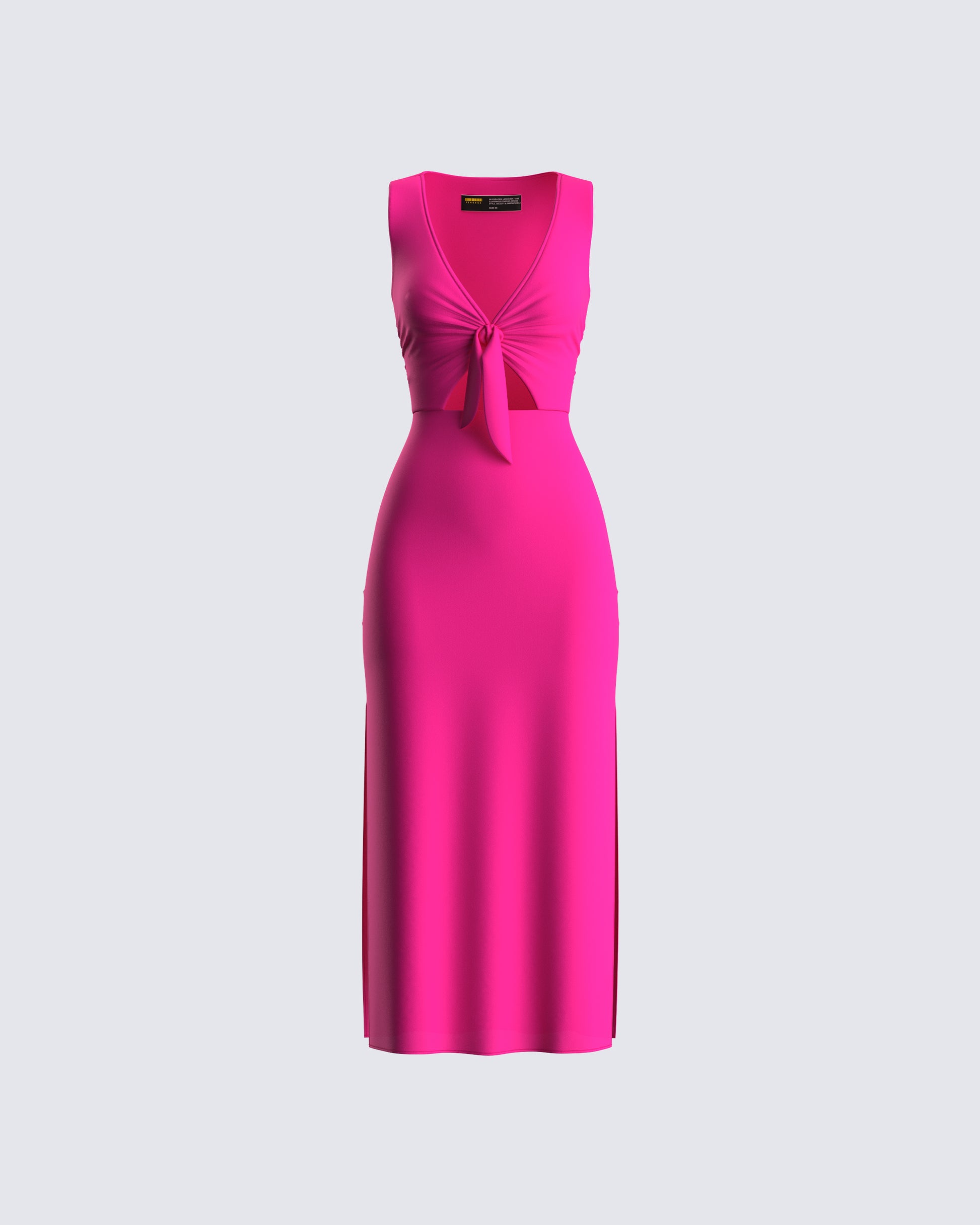 Hot Pink Midi Dress - Tie Front Cutout Summer FINESSE Hot Pink Midi Dress - Tie Front Cutout Summer FINESSE
