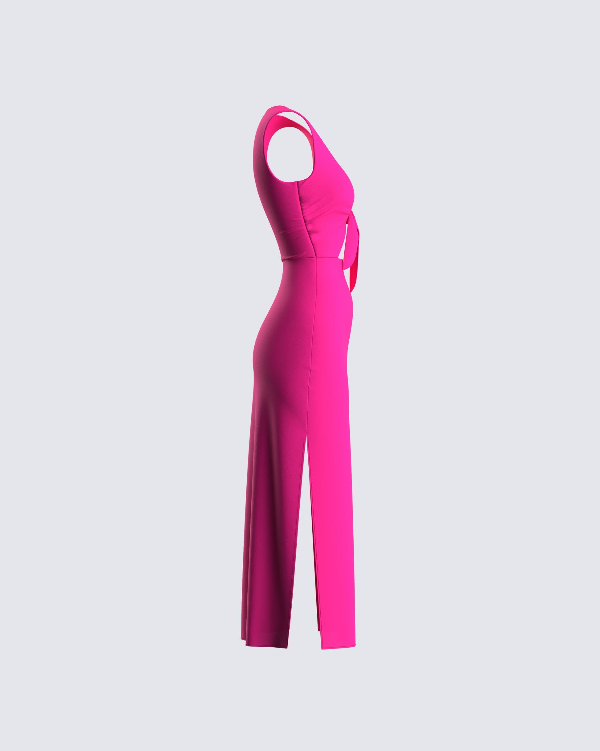 Hot Pink Midi Dress - Tie Front Cutout Summer FINESSE Hot Pink Midi Dress - Tie Front Cutout Summer FINESSE