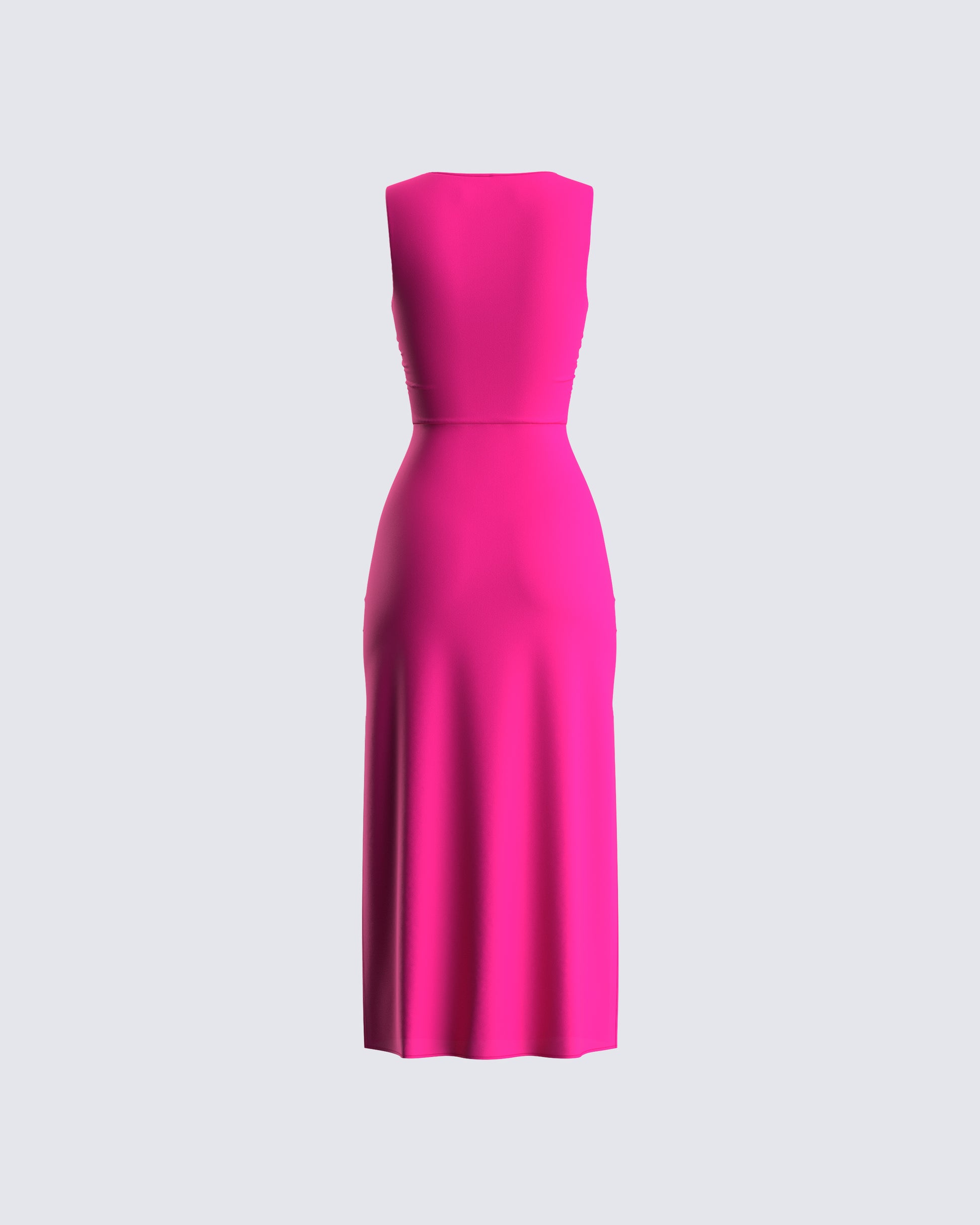 Hot Pink Midi Dress - Tie Front Cutout Summer FINESSE Hot Pink Midi Dress - Tie Front Cutout Summer FINESSE