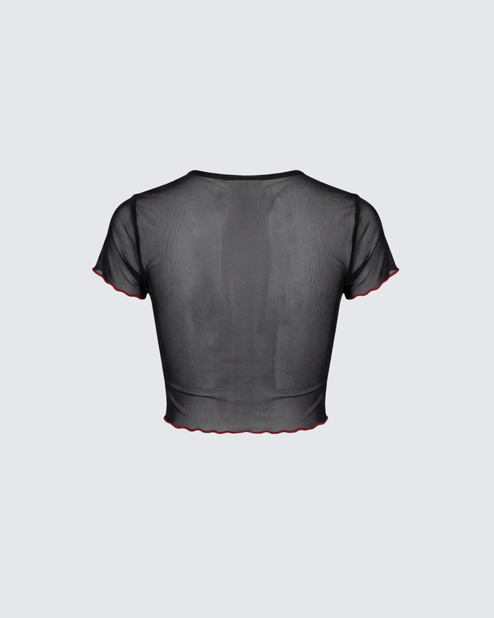 Cami Black Mesh Graphic Crop Top