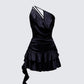 Candelaria Black Asymmetric Ruffle Mini Dress product front