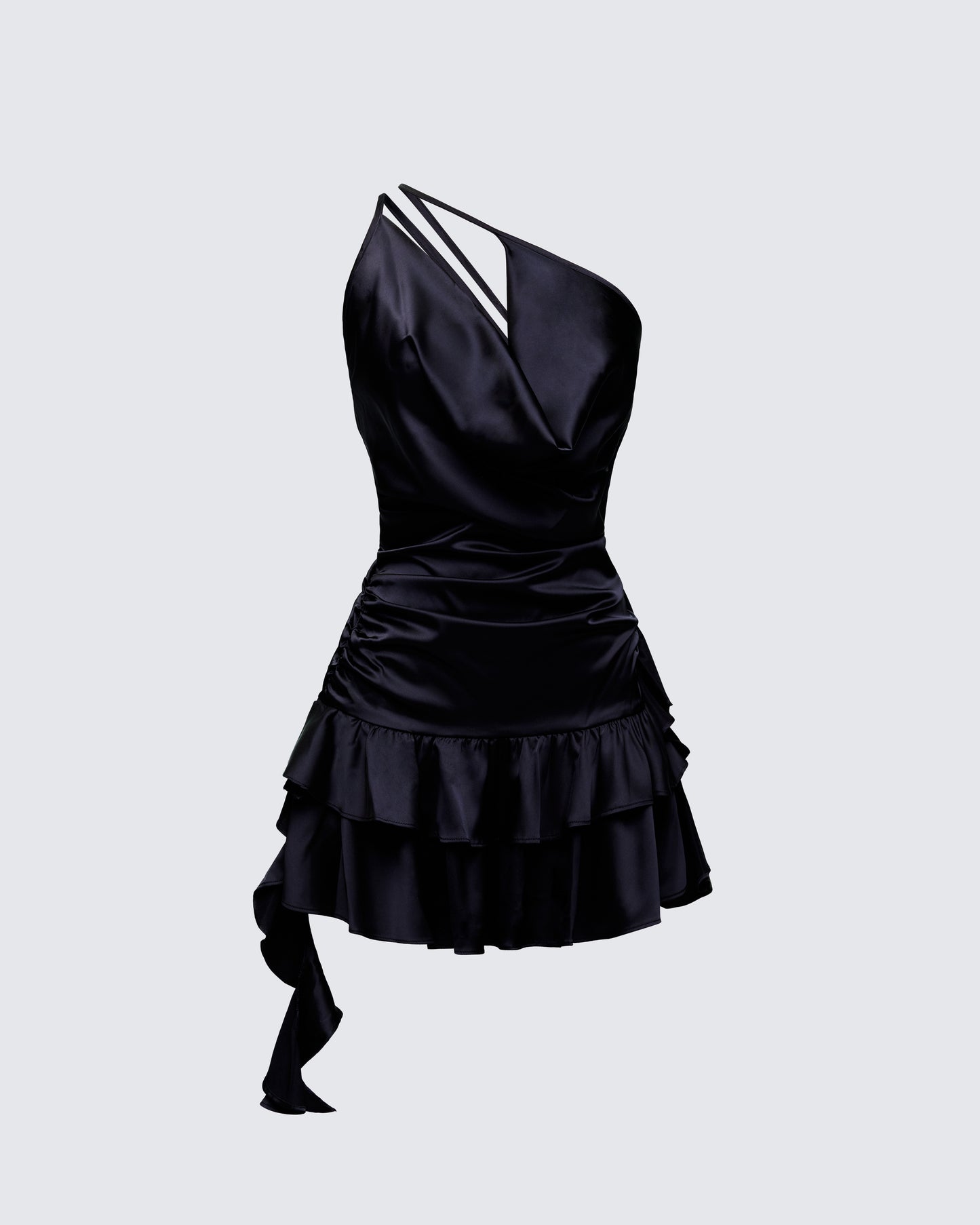 Candelaria Black Asymmetric Ruffle Mini Dress product front