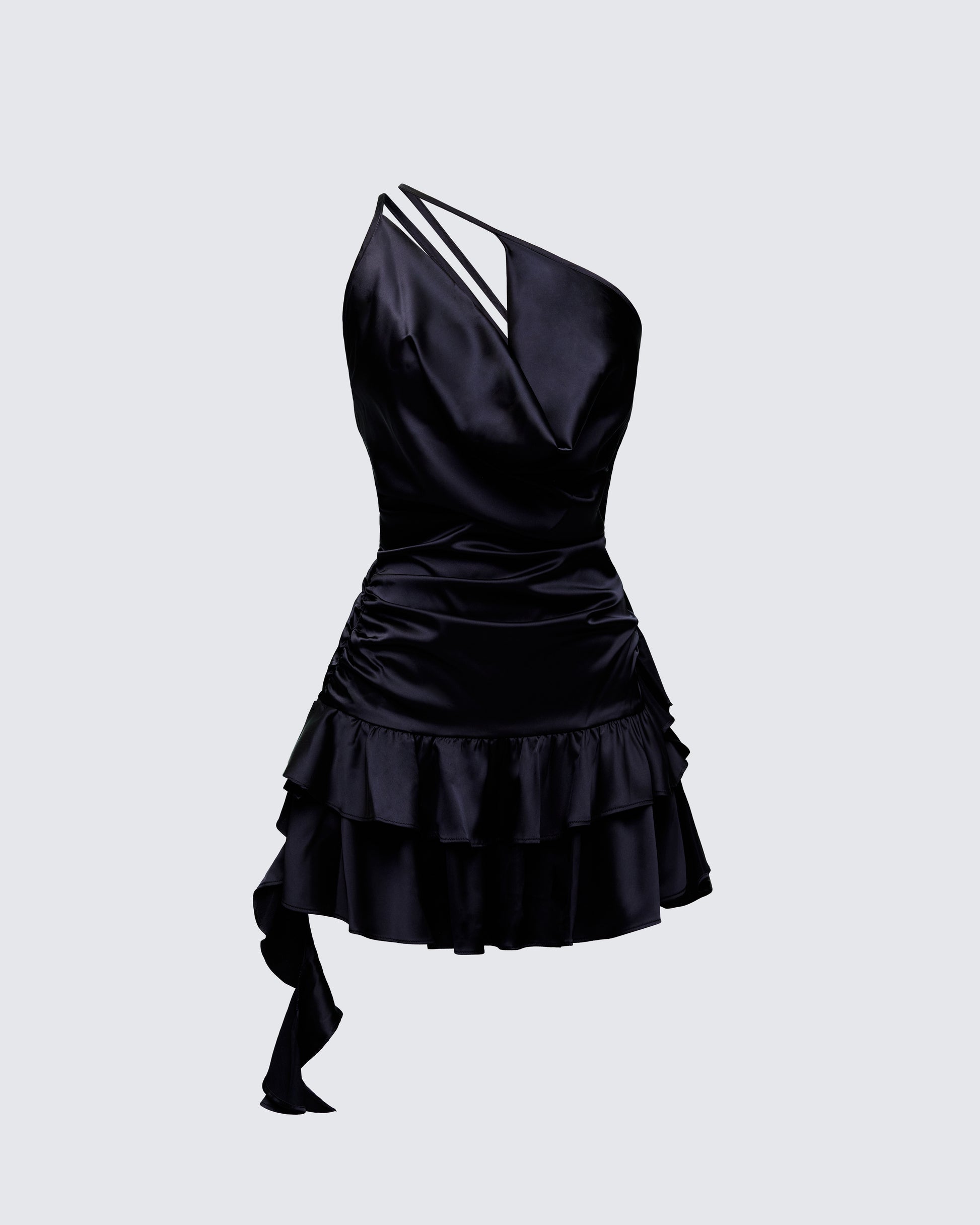 Candelaria Black Asymmetric Ruffle Mini Dress product front