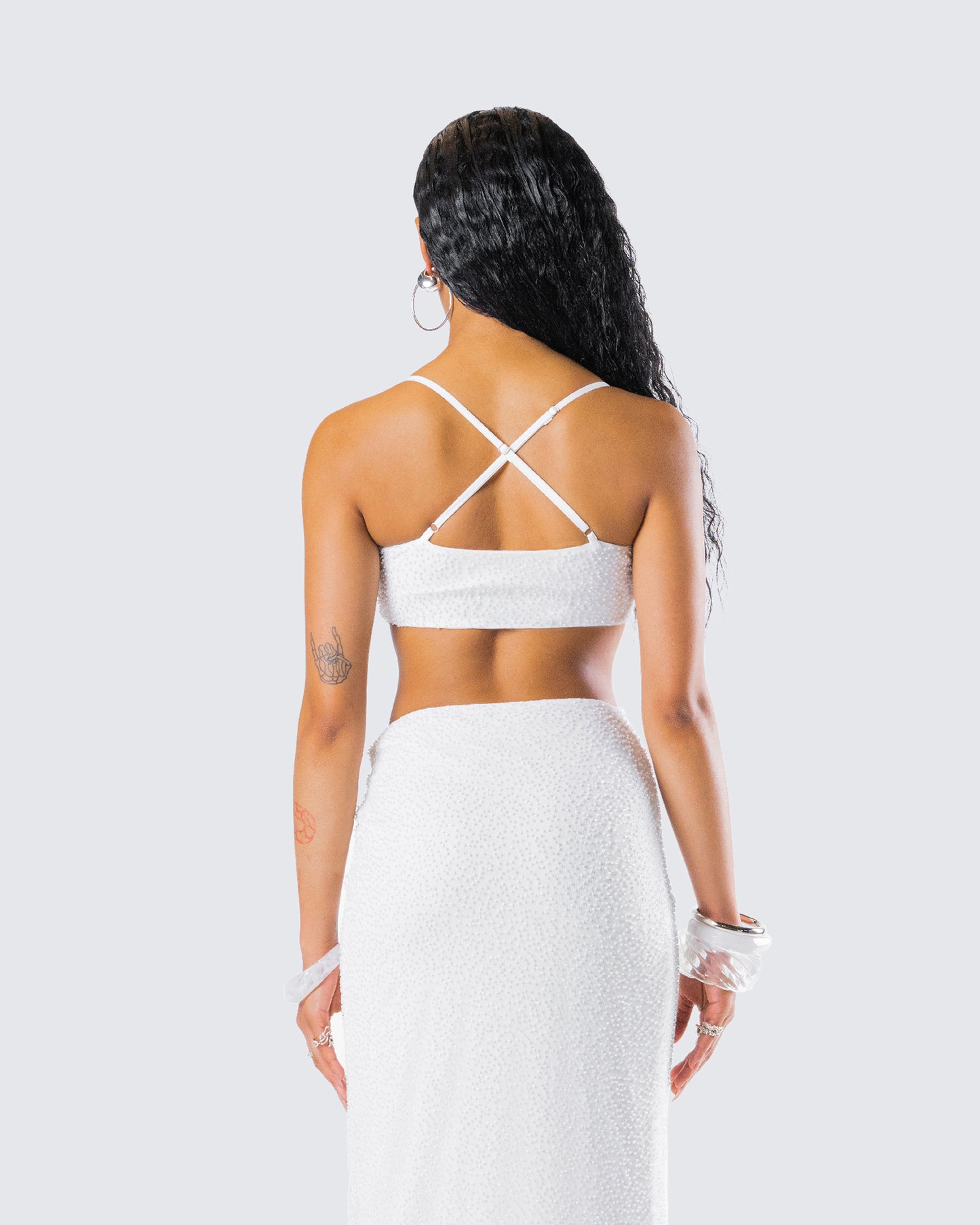 Carly White Beaded Bandeau Top