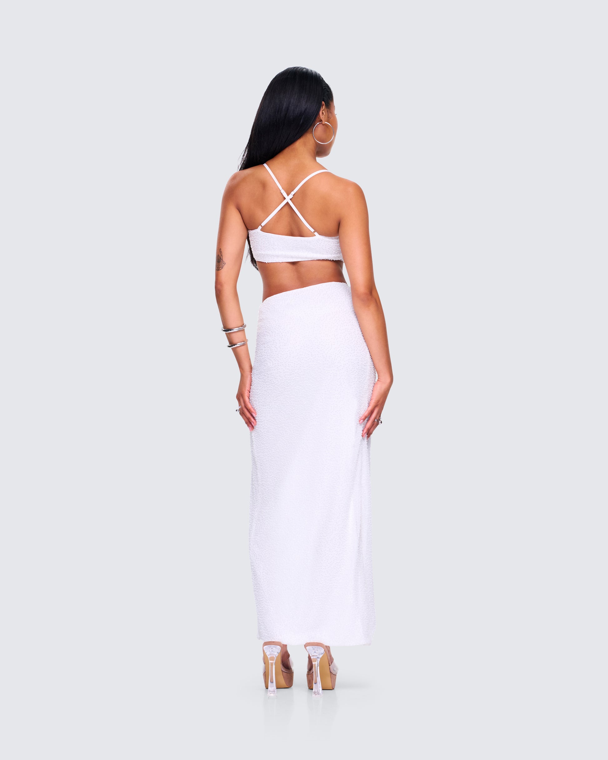 White Beaded Maxi Two-Piece Set White Beaded Maxi Two-Piece Set