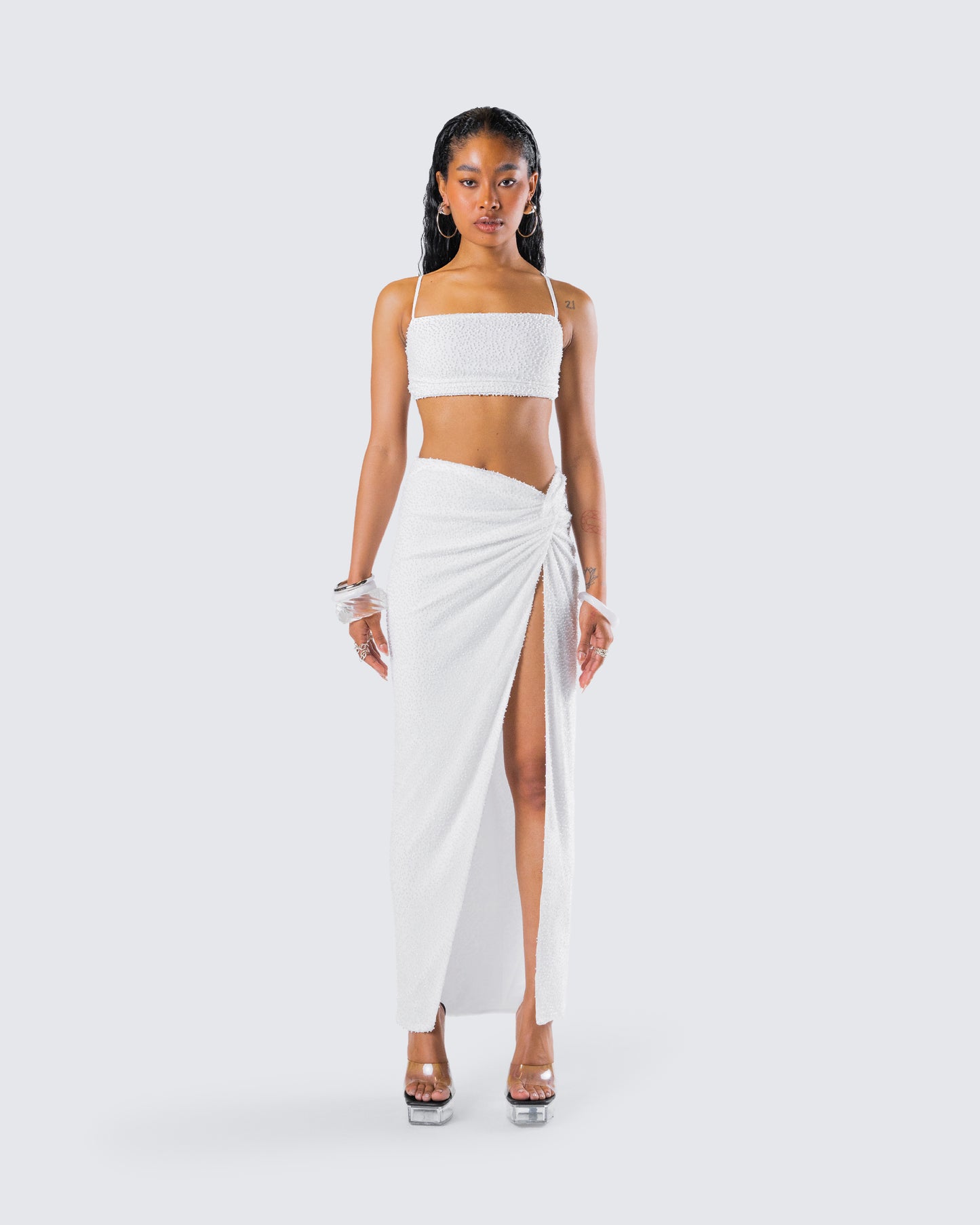 Carly White Beaded Maxi Set