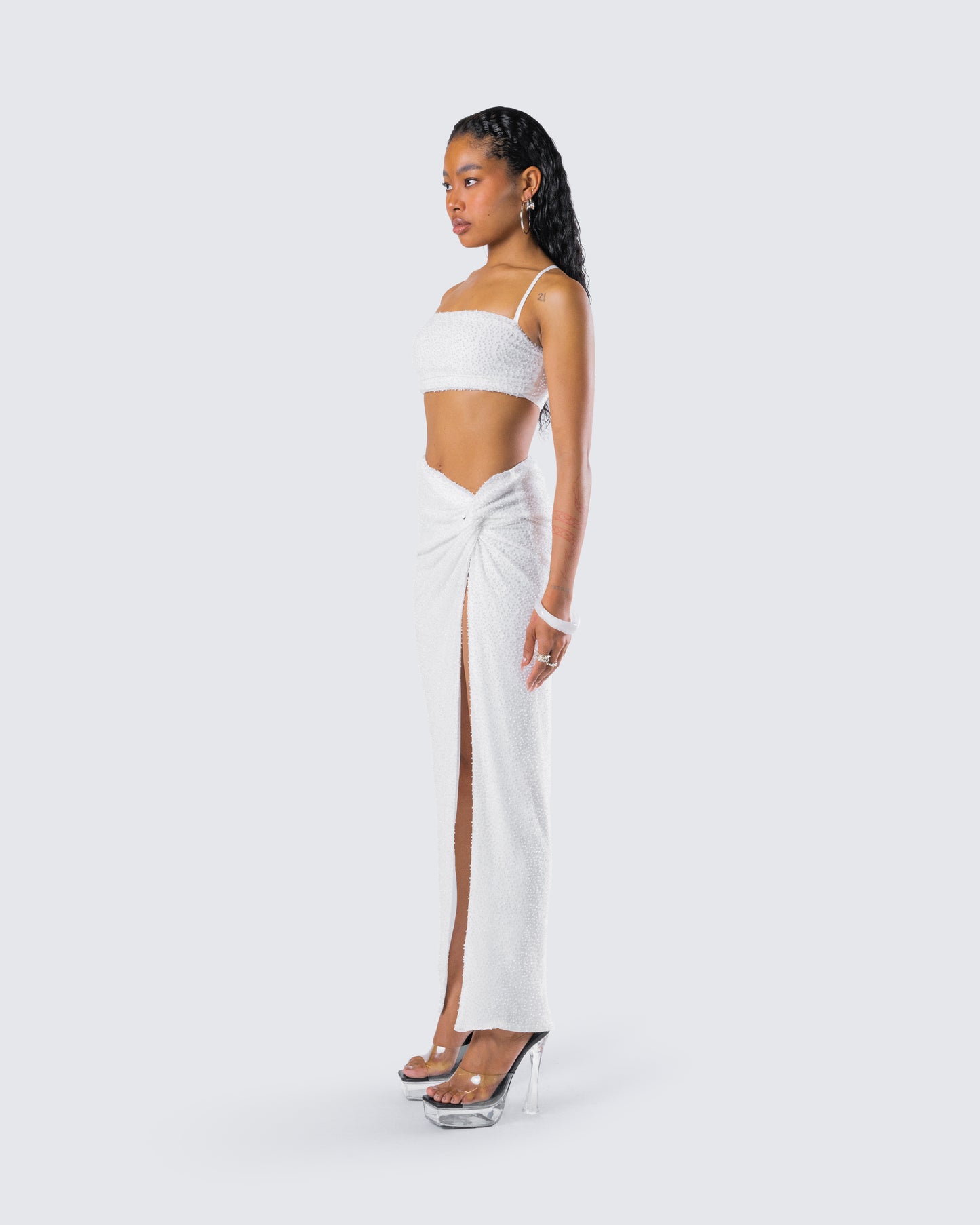 Carly White Beaded Maxi Set