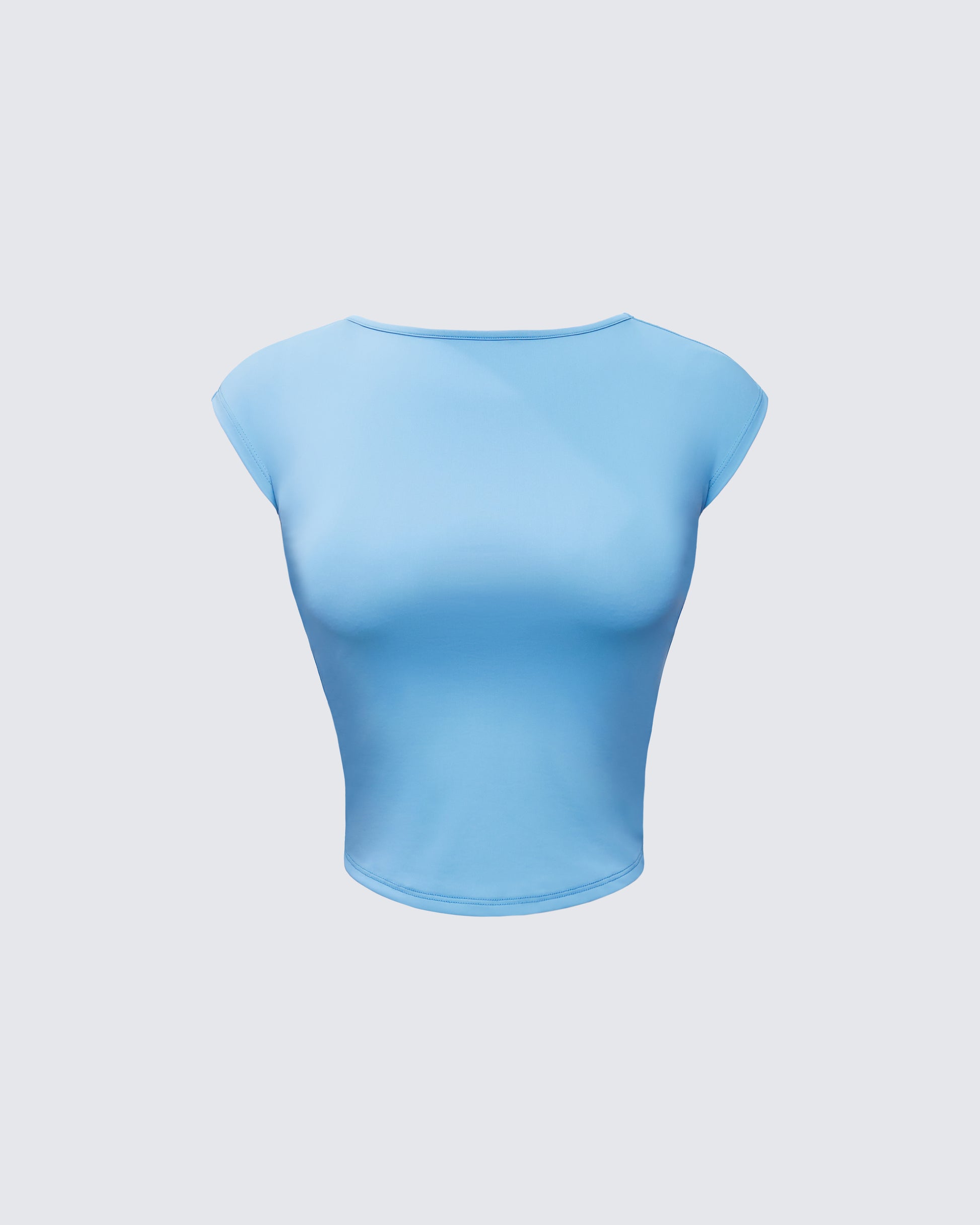 Blue Backless Crop Top - Cap Sleeve Fitted FINESSE Blue Backless Crop Top - Cap Sleeve Fitted FINESSE