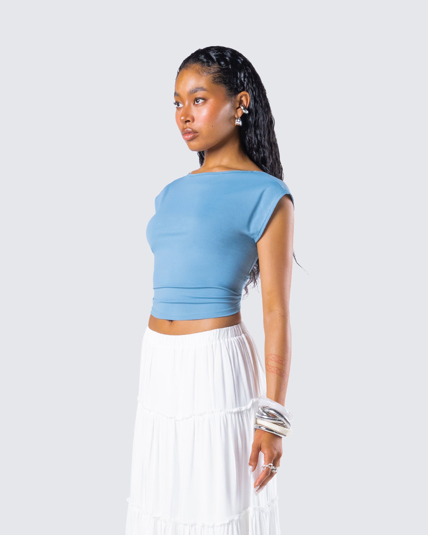 Caroline Blue Backless Top