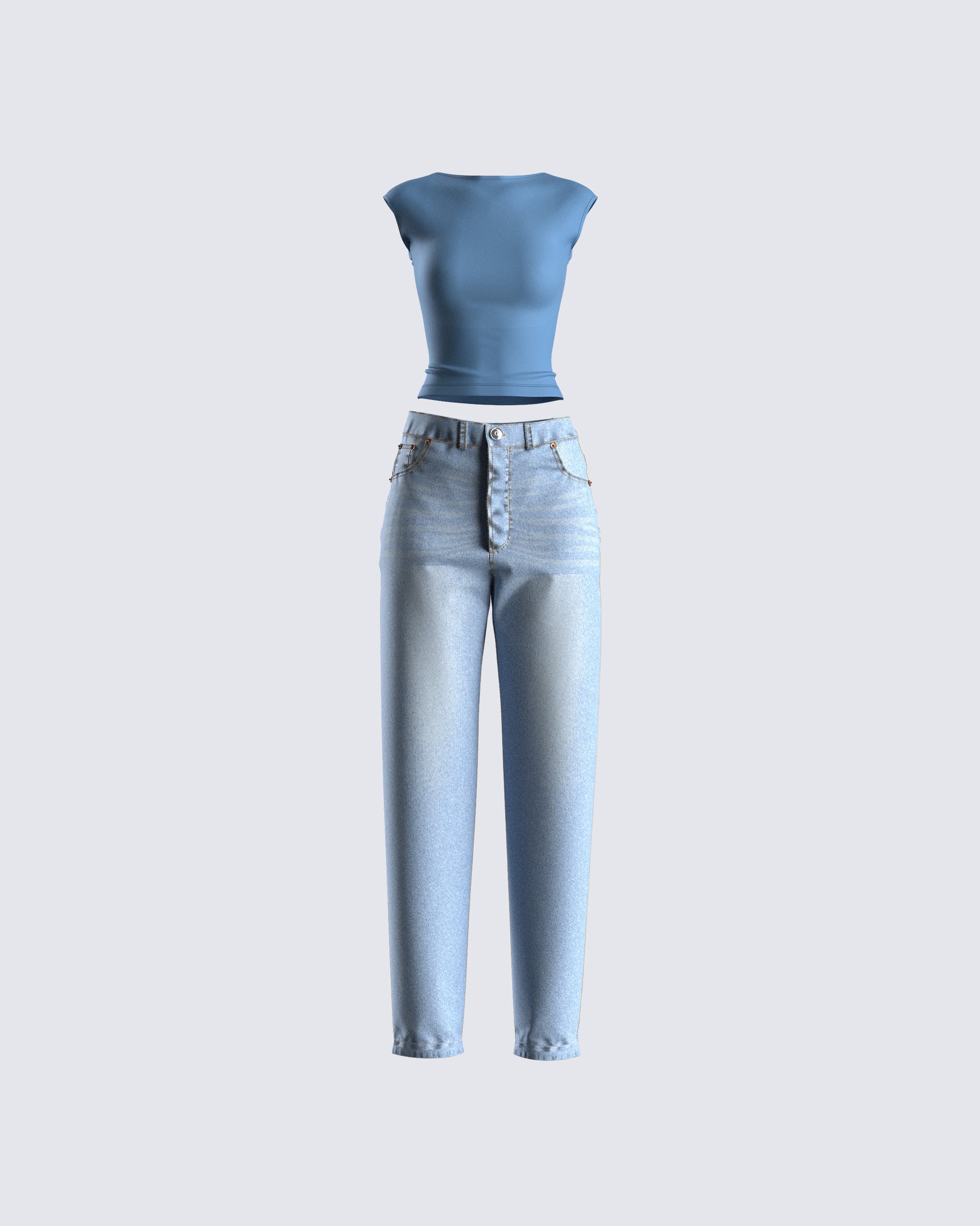 Light Blue/White Caroline Top main image 0