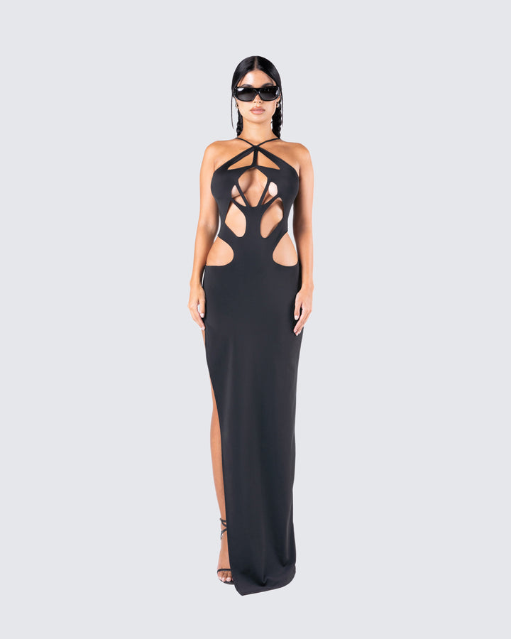 jett black knit cut out maxi dress Black Cut Out Maxi Dress