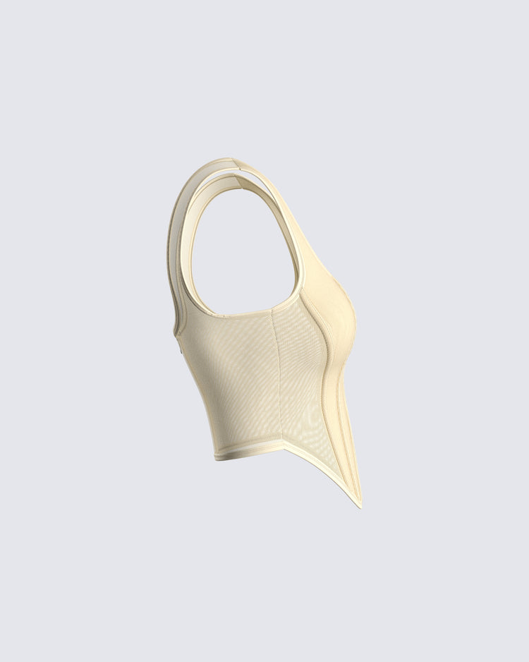 Casey Yellow Mesh Corset Logo Top