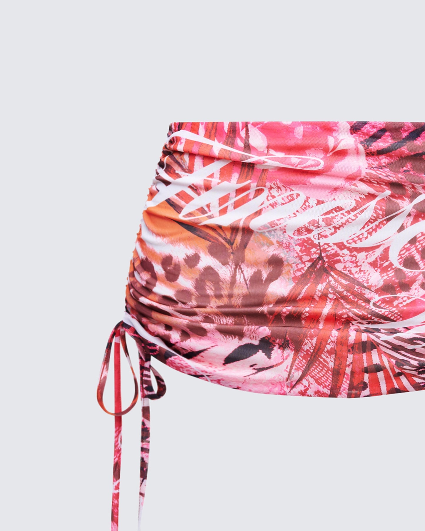 Cece Orange Printed Ruched Mini Skirt