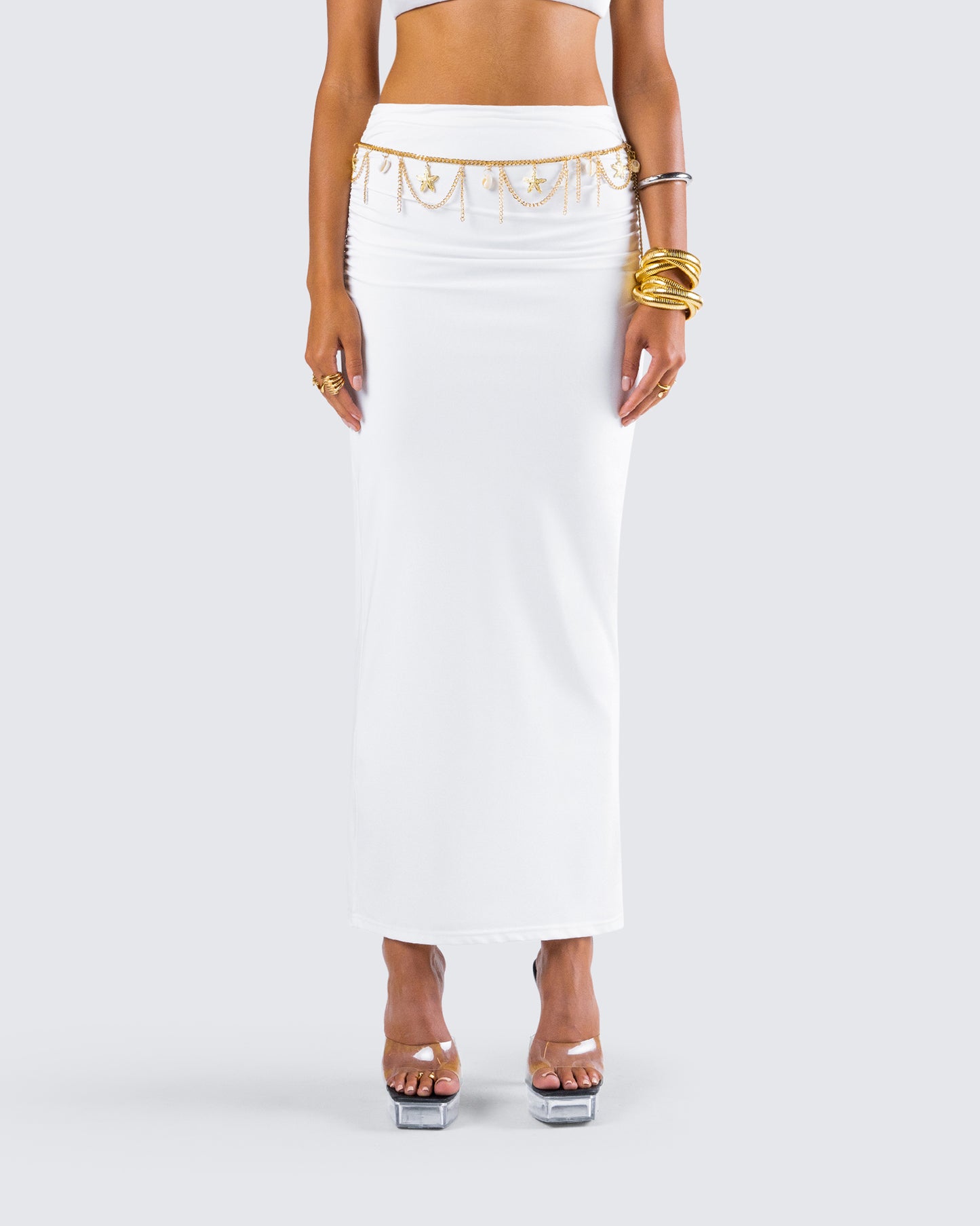 Cerelina White Jersey Maxi Skirt