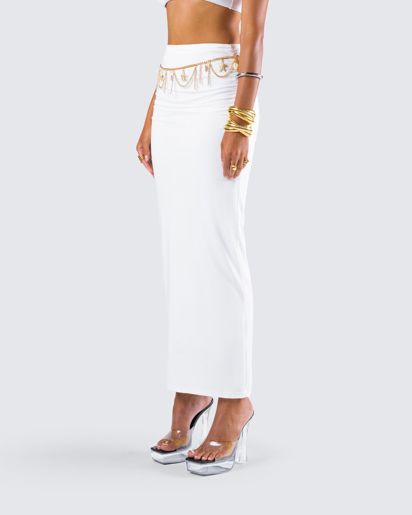 Cerelina White Jersey Maxi Skirt