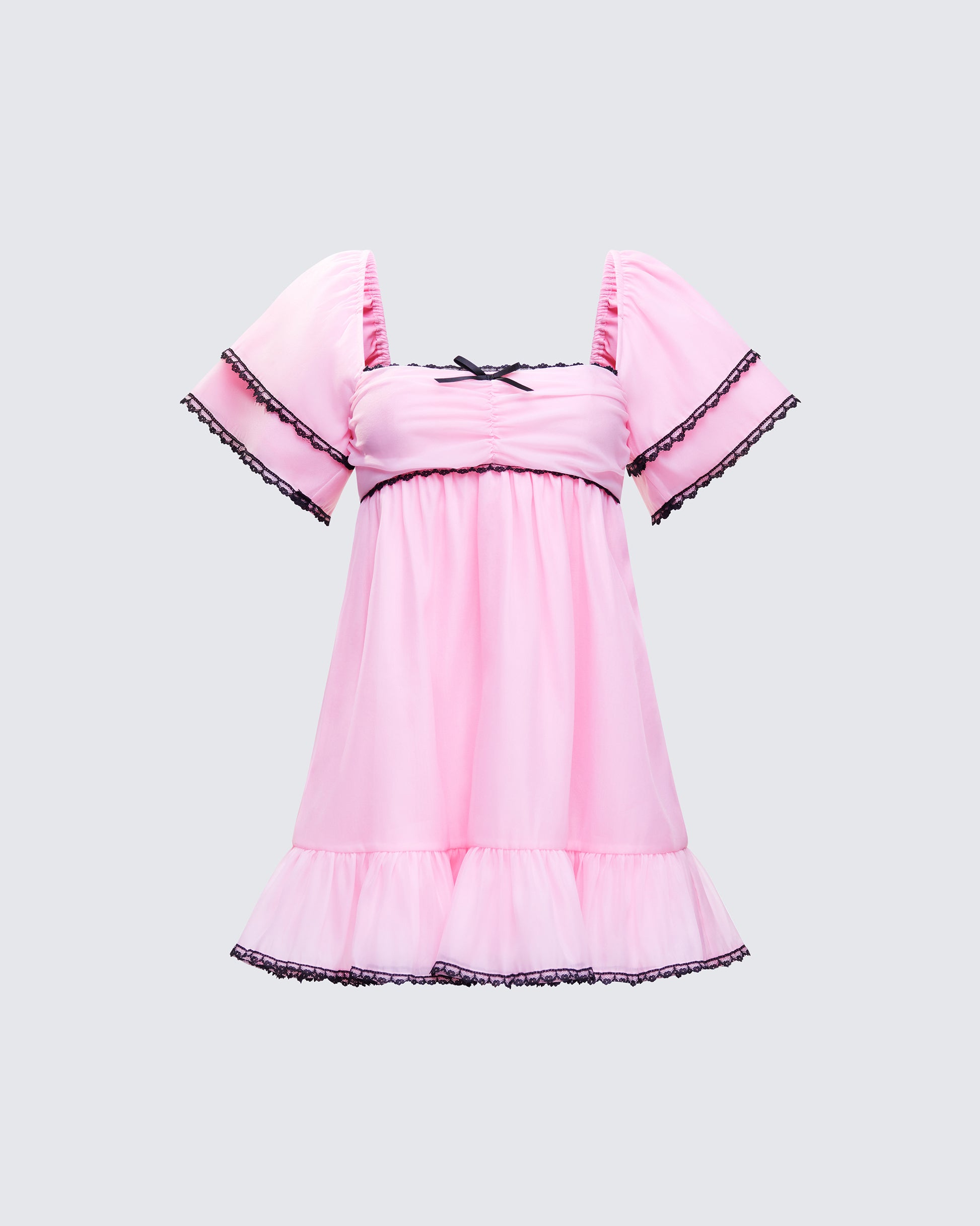 pink organza mini dress Jazmin Puffy Short Sleeved Organza Mini Dress