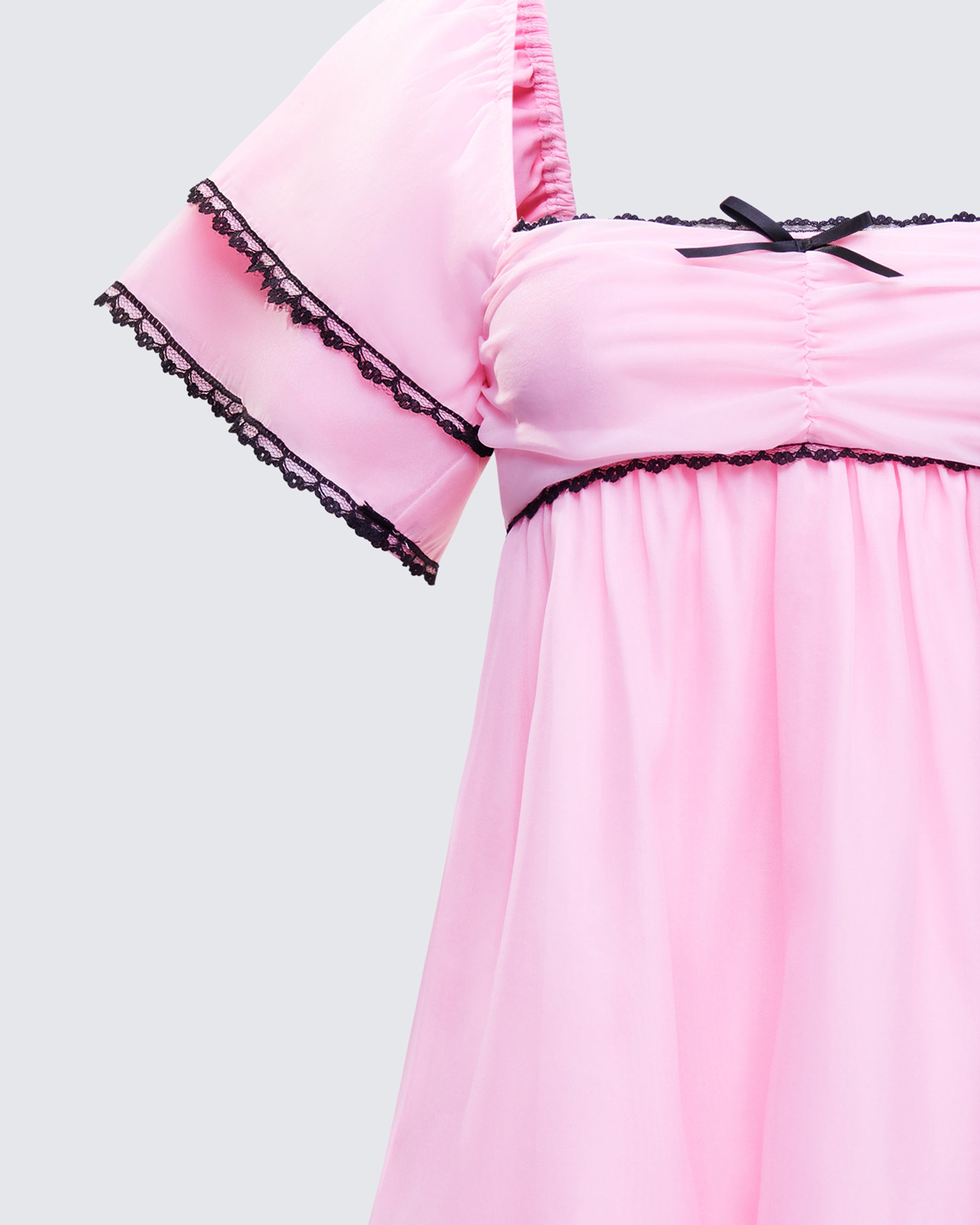 Pink Organza Mini Dress - Square Neck Babydoll with Lace FINESSE Pink Organza Mini Dress - Square Neck Babydoll with Lace FINESSE