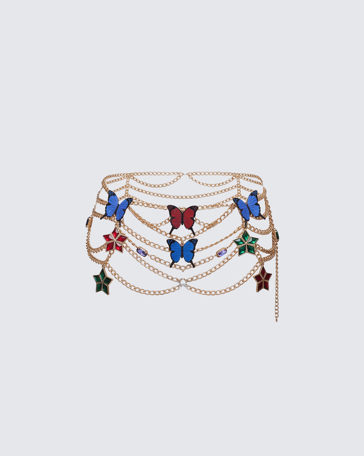 Chara Gold Tone Butterfly Chain Skirt