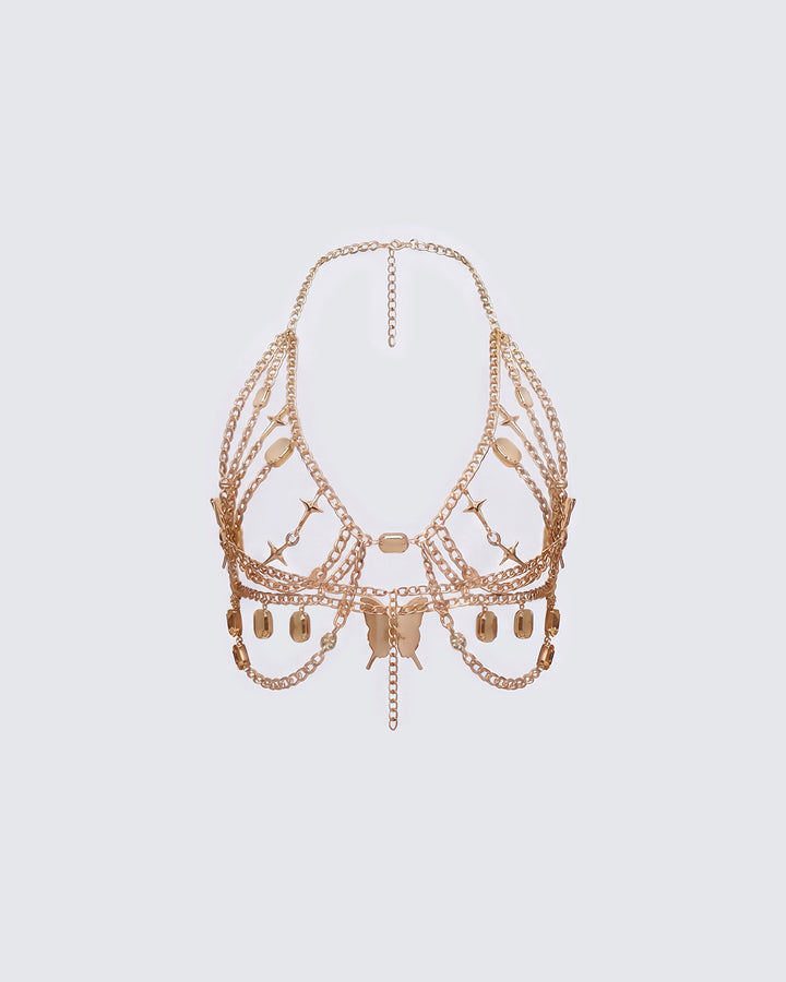 Chara Gold Tone Butterfly Chain Top