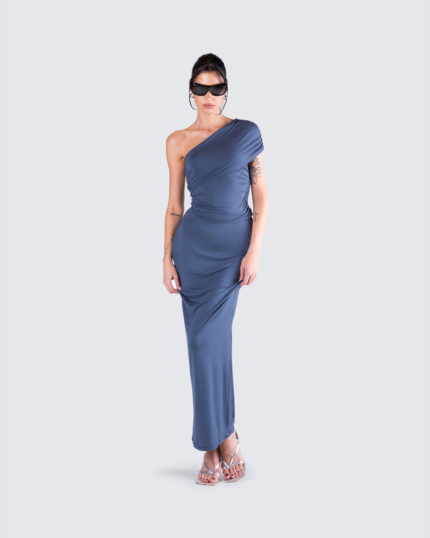 Charlize Navy One Shoulder Top