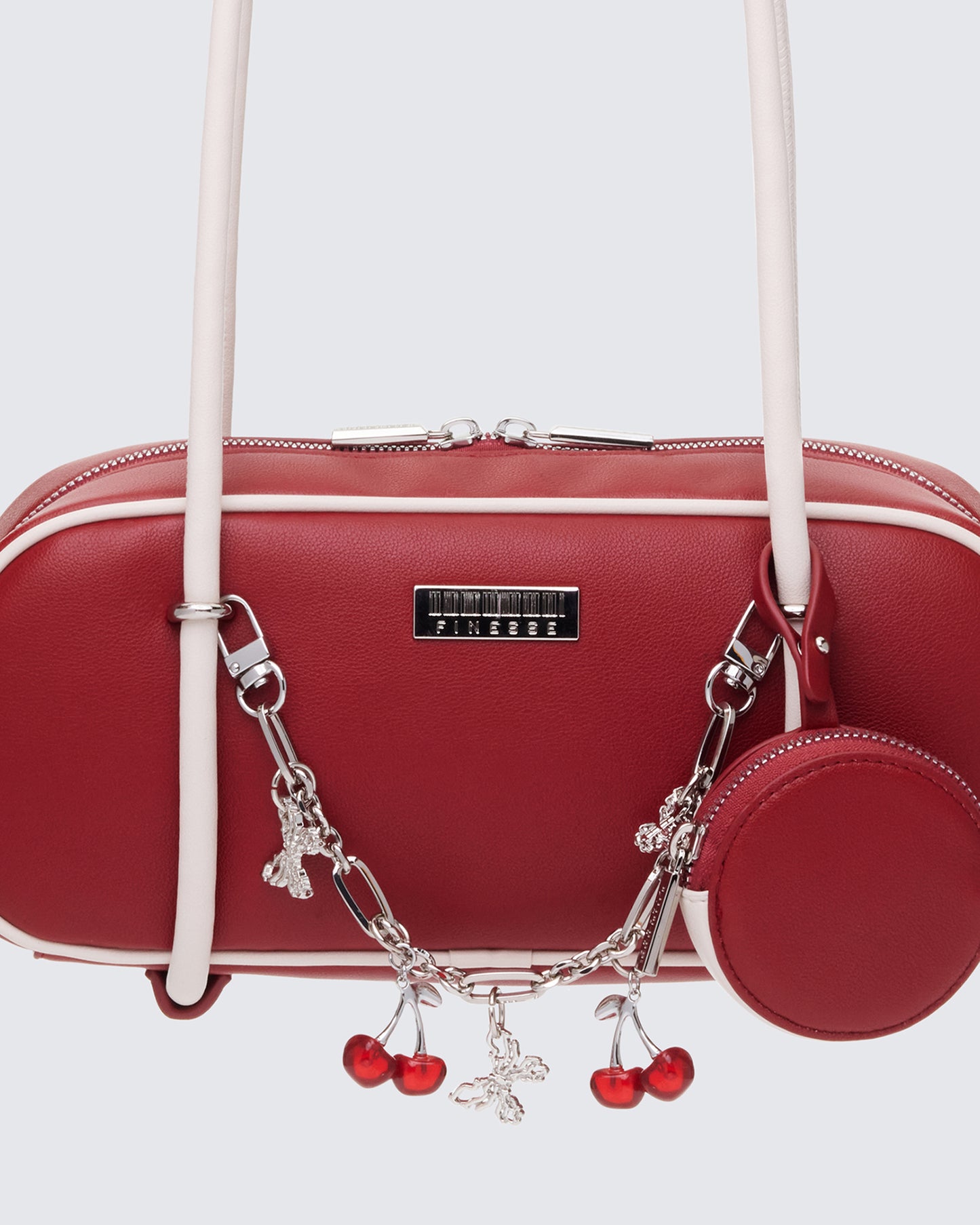 Chelsea Red Rectangle Bowling Bag With Charm