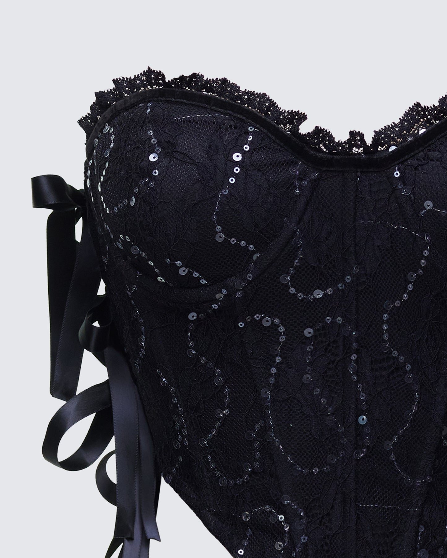 Cinday Black Sequin Side Tie Corset