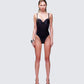 Cinderella Black Boned Mesh Bustier Bodysuit model front