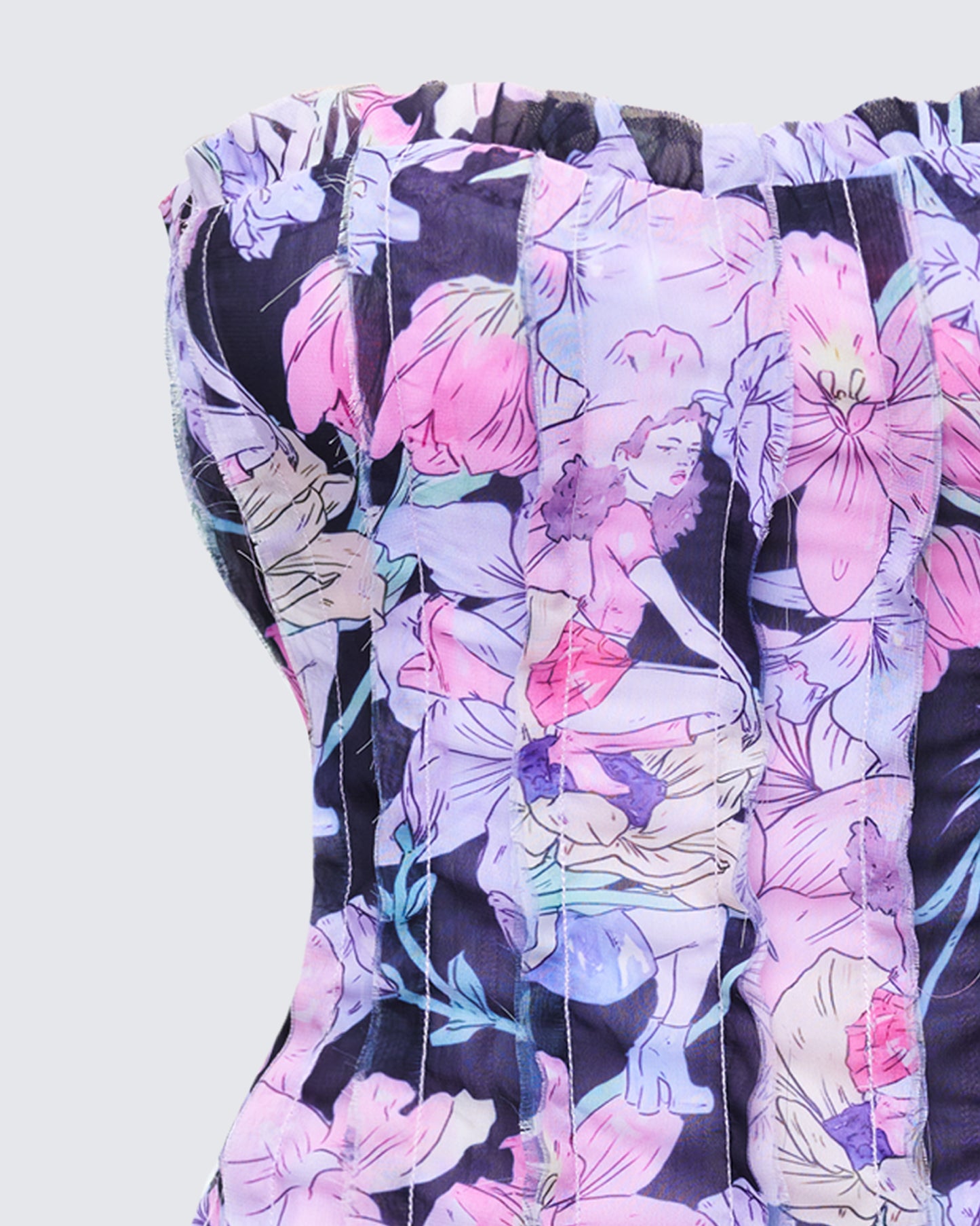 Claudette Black Printed Chiffon Corset Top