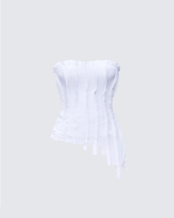 Claudette White Chiffon Asymmetric Corset Top product front